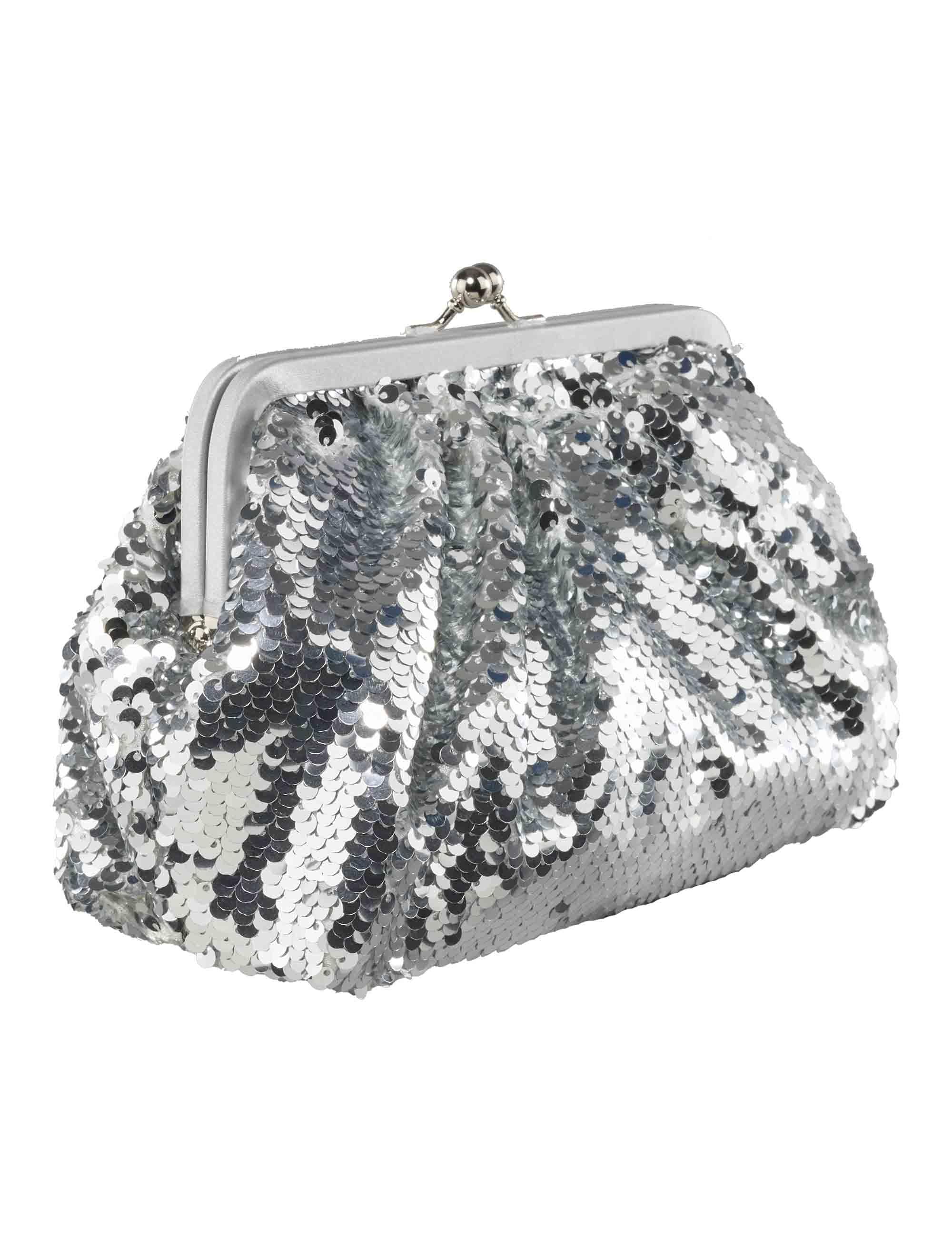 Borse donna in paillettes argento con catena ACA654 ARGENTO Anna Cecere 