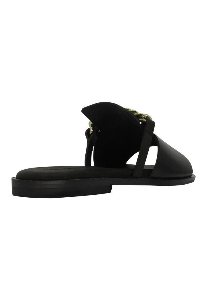 Sandali flat donna in pelle nera con catena oro 610 001 Tsakiris Mallas 
