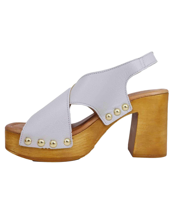 Zoccoli slingback donna in pelle bianca con fibbie oro e tacco alto SR8513 100 Sandro Rosi 