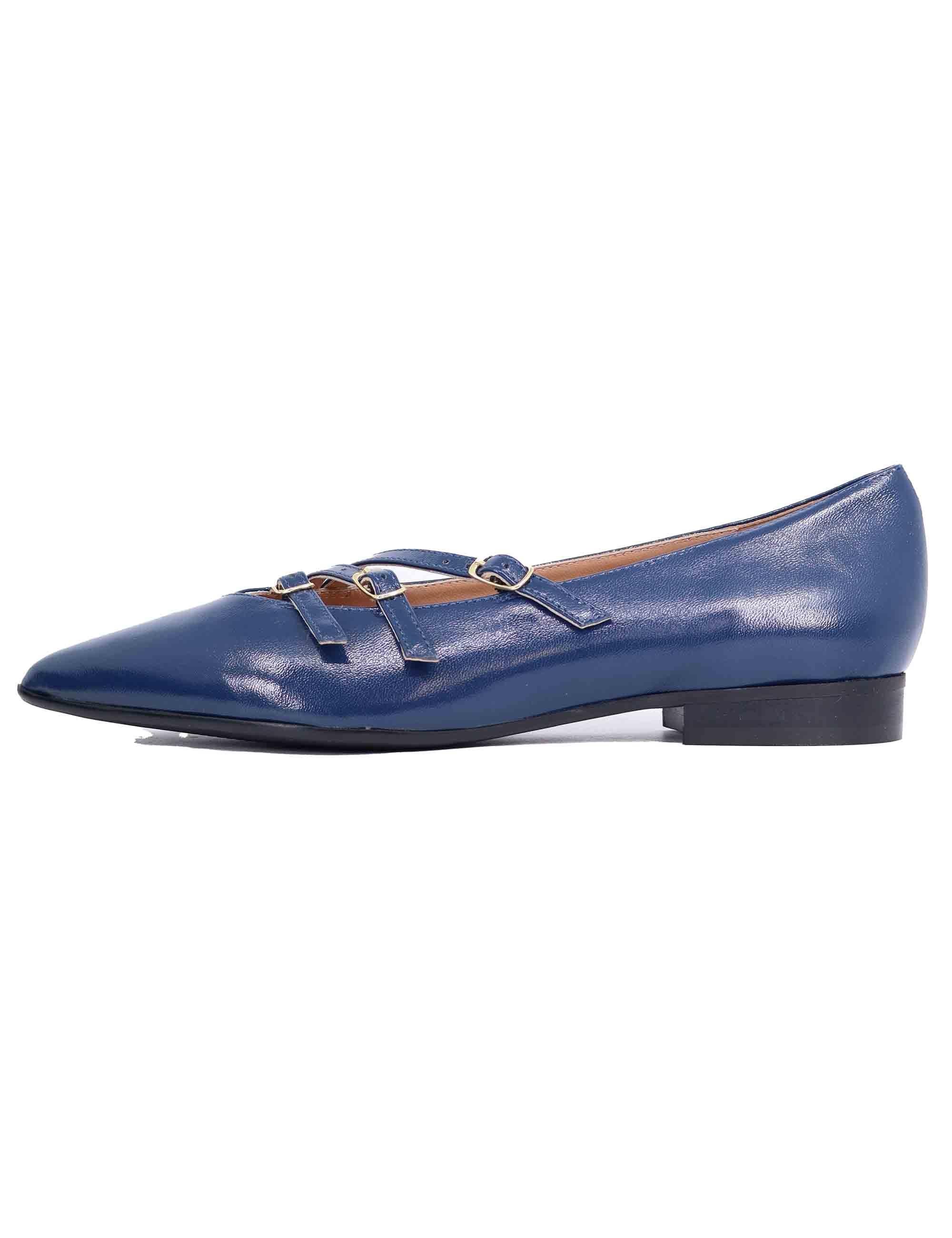 Ballerine donna in pelle blu con doppio cinturino SPY9216-M 002 Spatarella 