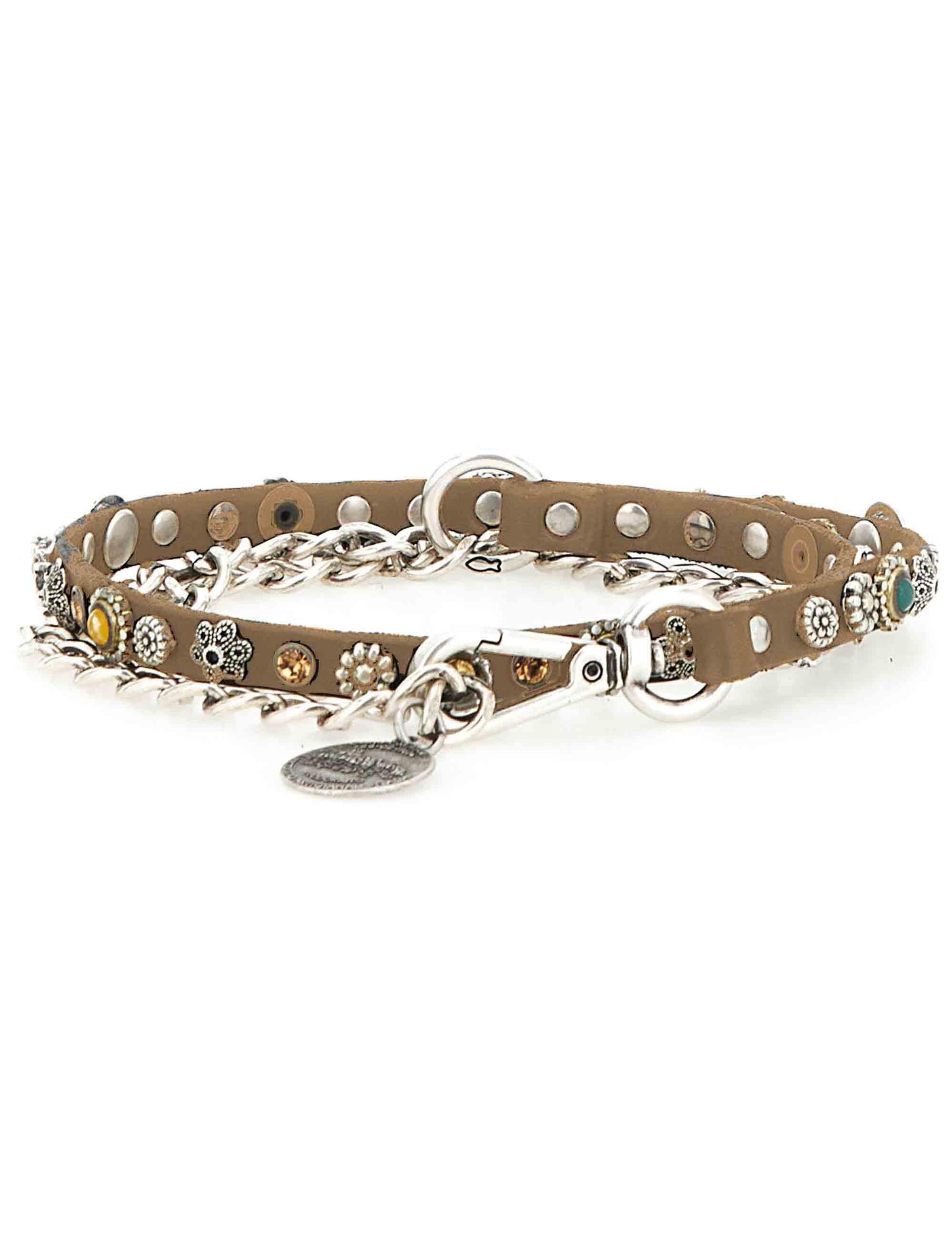 Cinture donna in pelle beige con borchie e catena C043290ND X3055 C0539 Campomaggi 