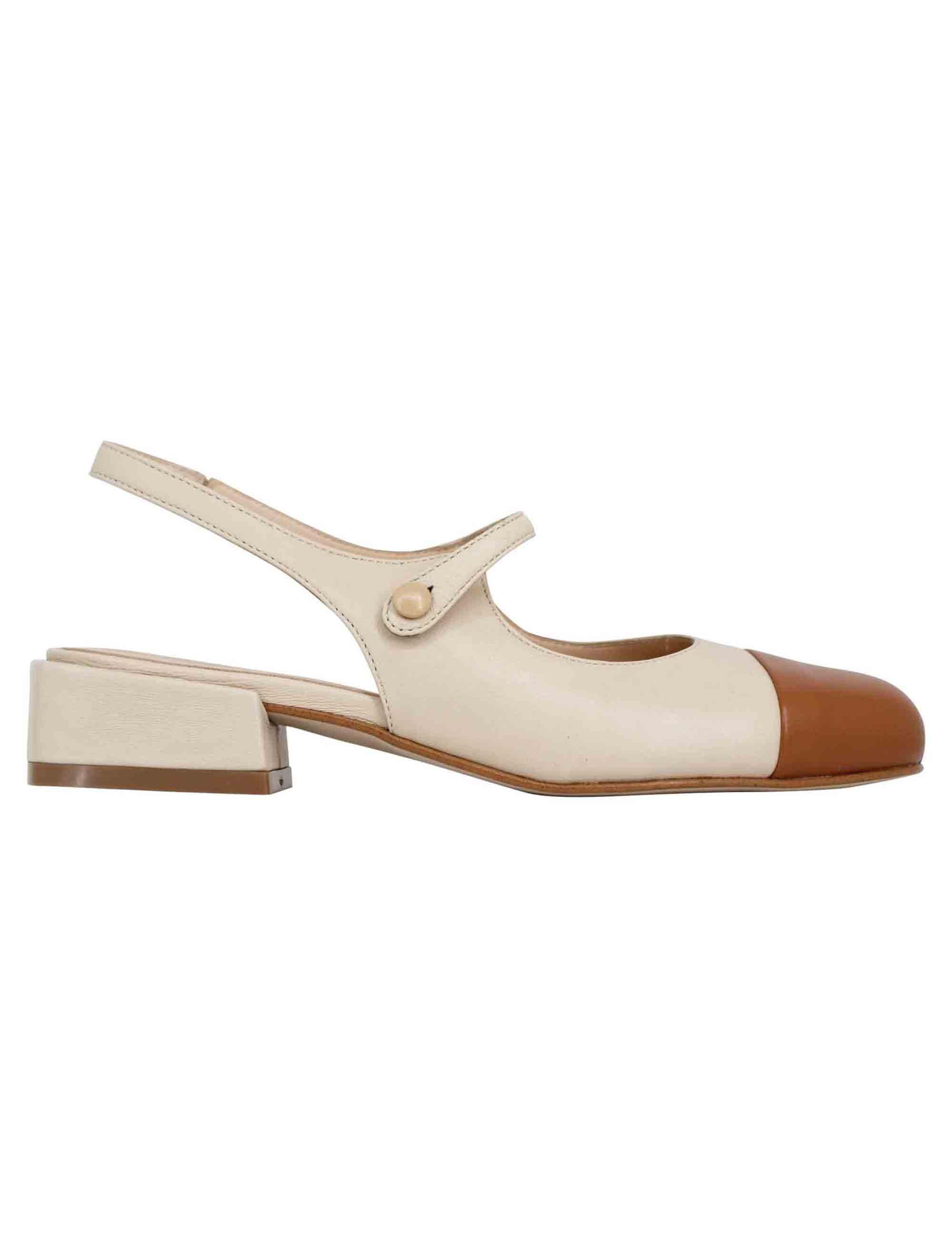 Decollete slingback donna in pelle beige bicolore con puntale cammello SPCH35 016 Spatarella 
