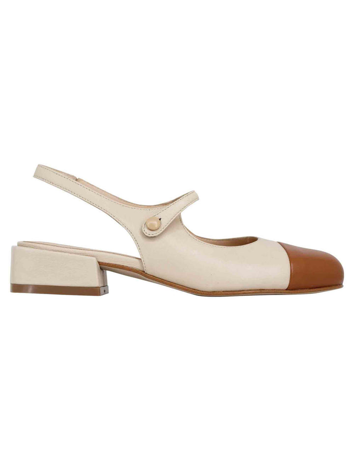 Decollete slingback donna in pelle beige bicolore con puntale cammello SPCH35 016 Spatarella 