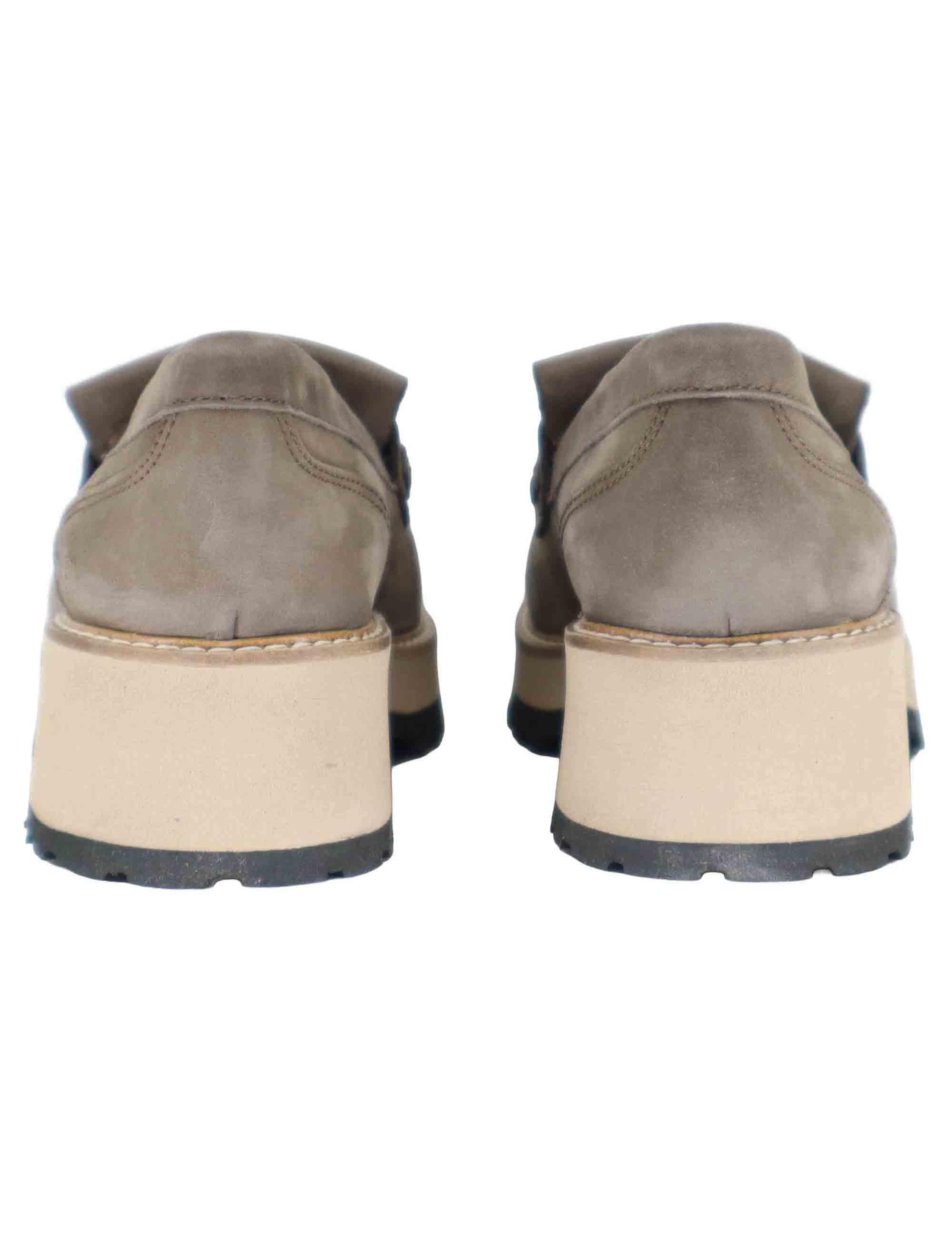 Mocassini donna in pelle taupe con suola in gomma alta e punta tonda SP56888 014 Spatarella 