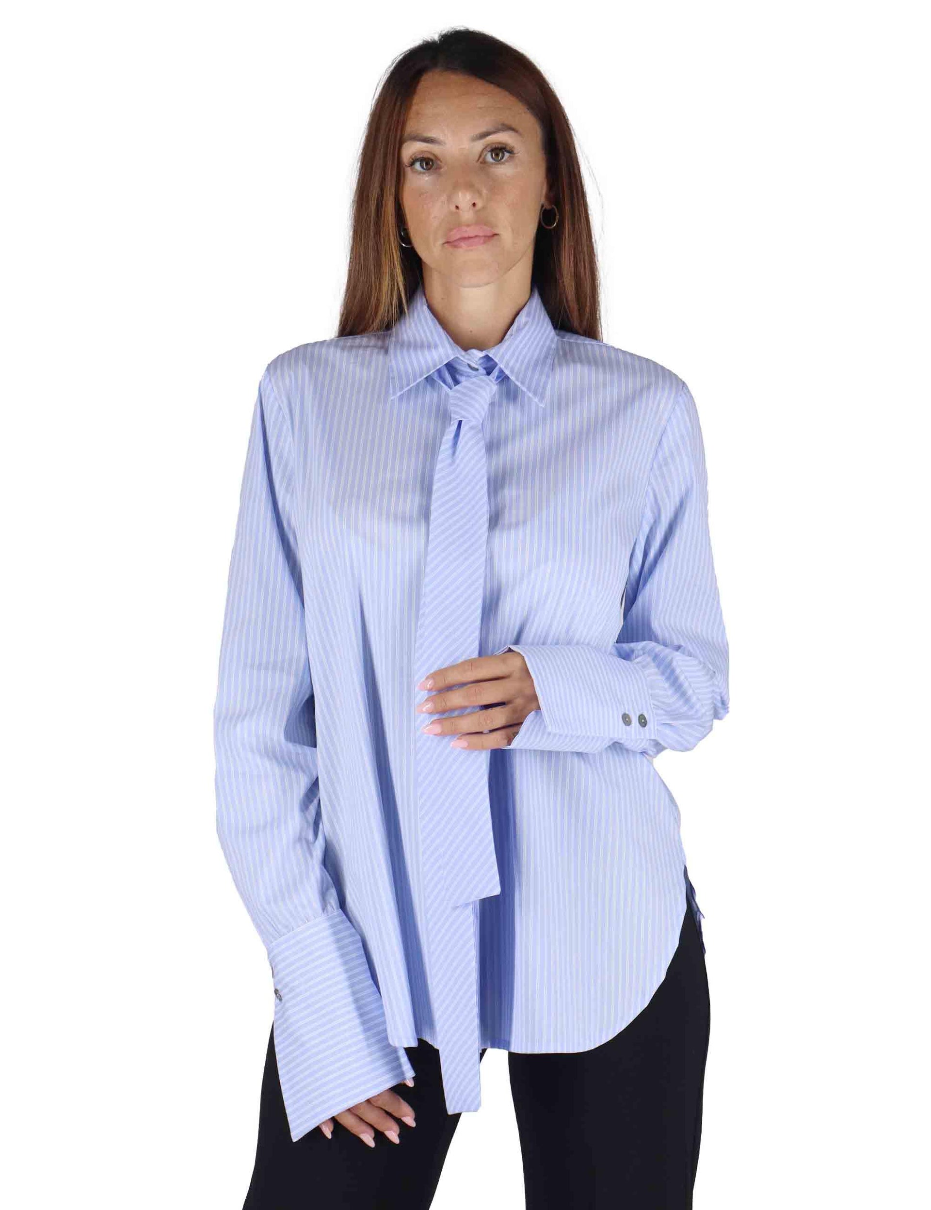 Camicie donna in cotone celeste con cravattino JABCM0025-F1425 6000 Justmine 