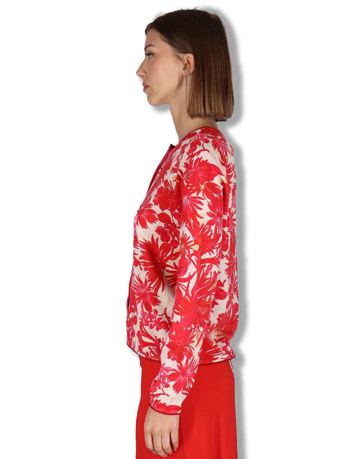 Cardigan donna Cotton Printed in cotone rosso stampato a fantasia JN359978215 B3039 Maliparmi 