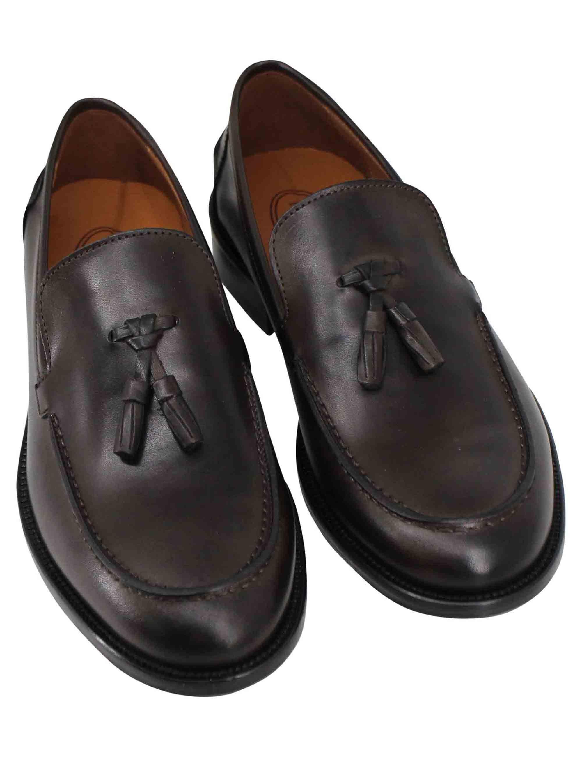 Mocassini uomo in pelle testa di moro con suola cucita in cuoio e nappine OXFORD 7 013 Rogal's 