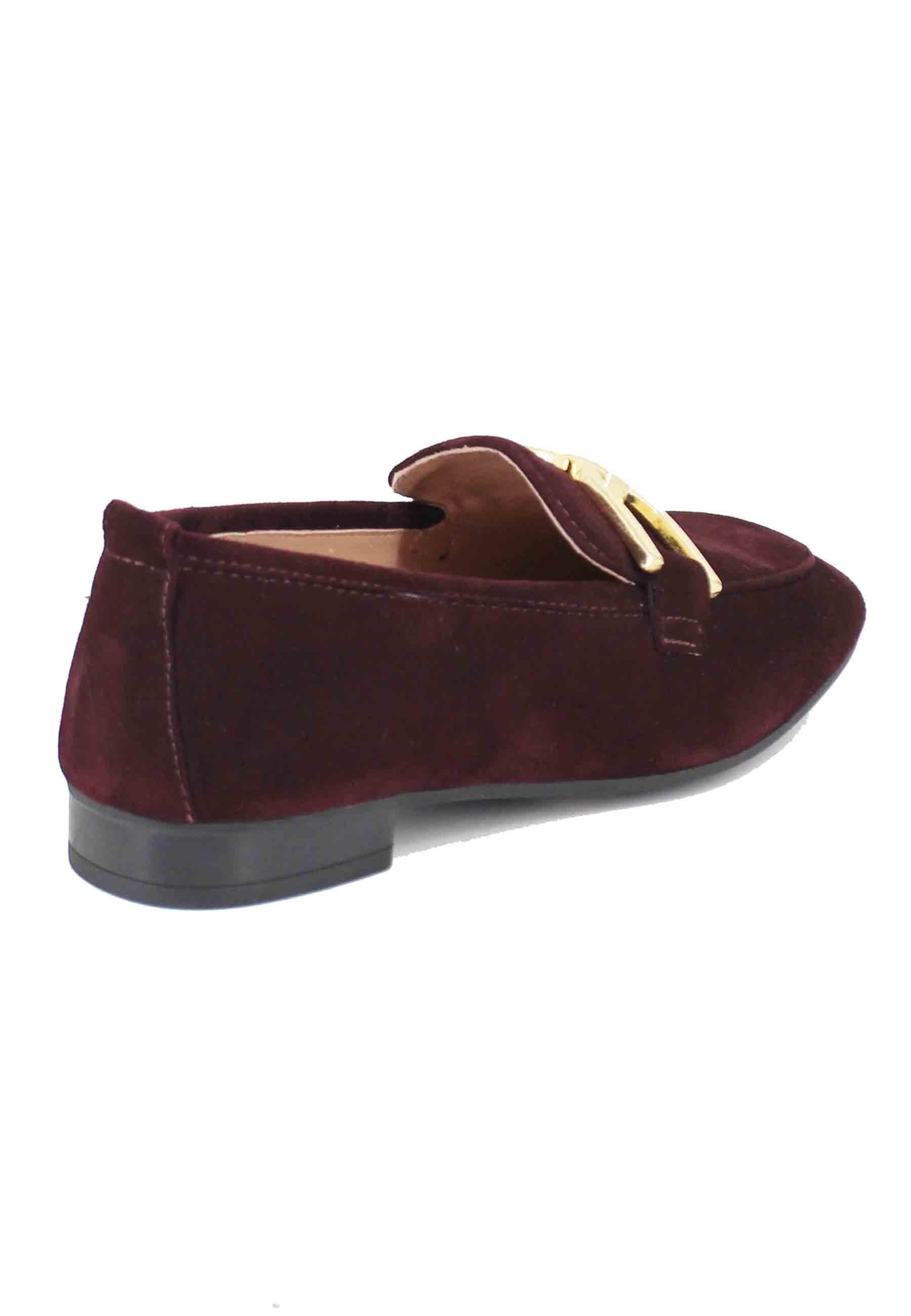 Mocassini donna in camoscio bordeaux con morsetto oro BAXTER KS GRAPE Unisa 