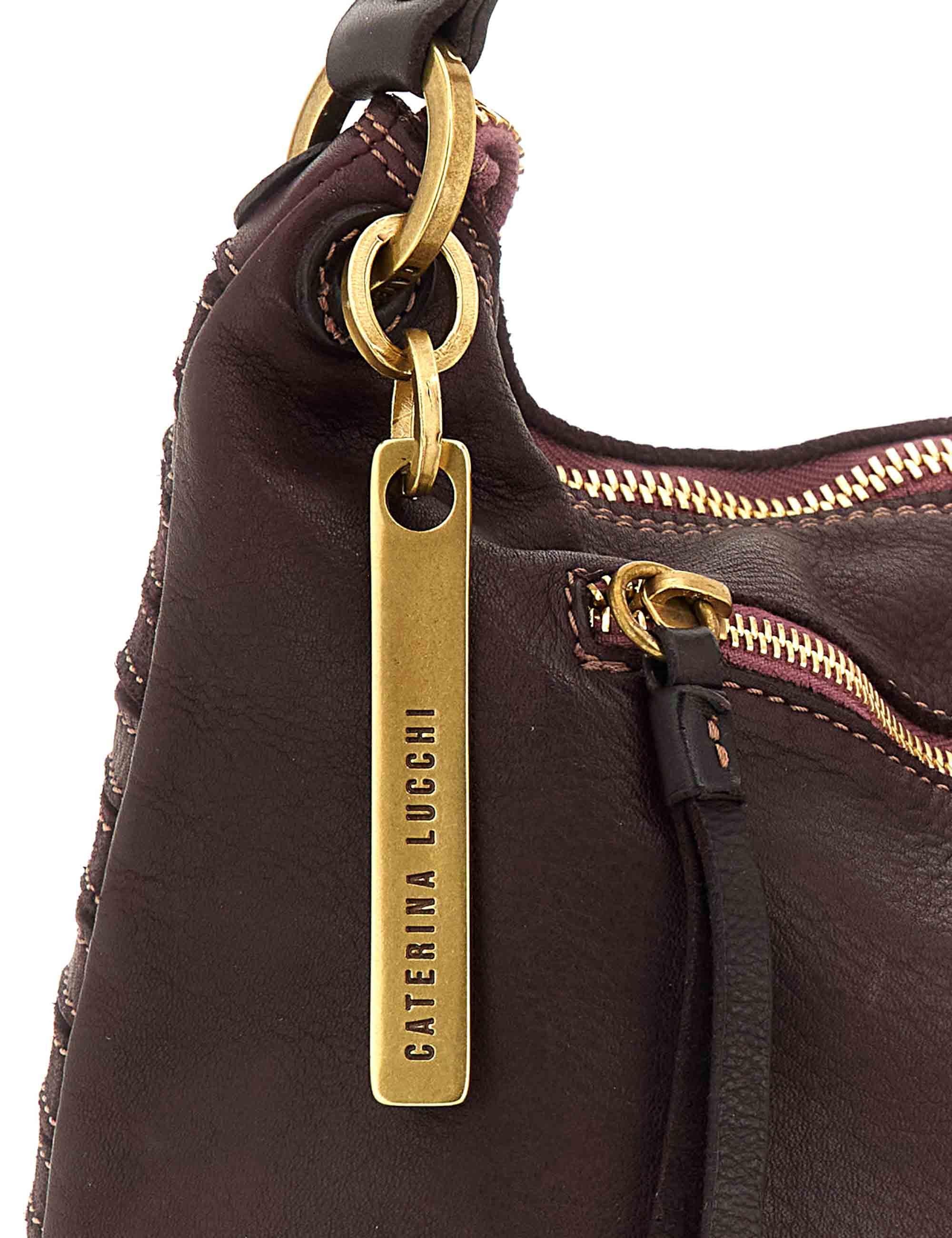 Borsa donna a spalla grande Asia in pelle e camoscio multi riga prugna L012850ND X2917 C3507 Caterina Lucchi 