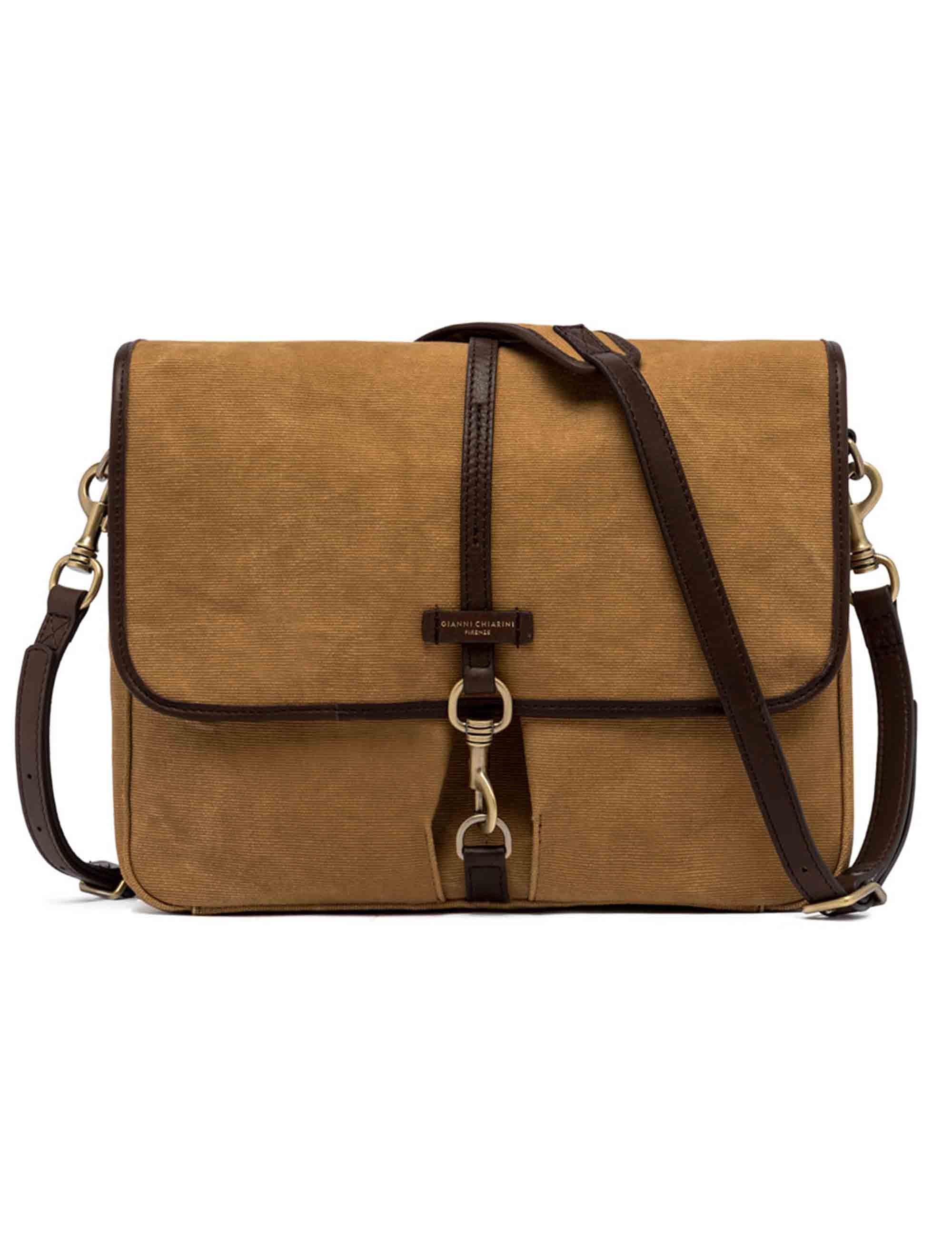 Tote Bag Uomo in Canvas Cammello e Pelle - BSU11625 DS