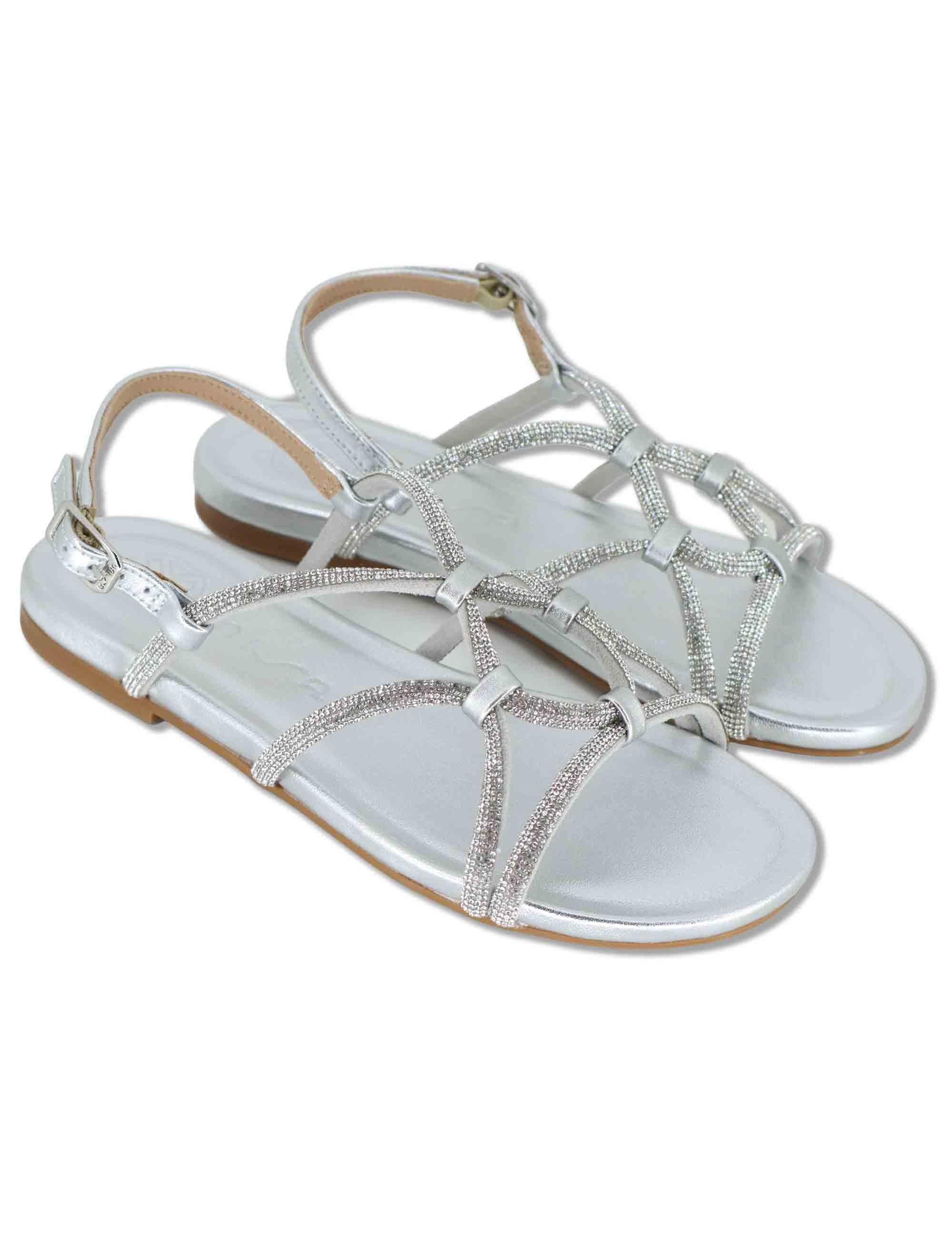 Sandali bassi donna in pelle e strass argento con tacco basso COOPER LMT SILVER Unisa 