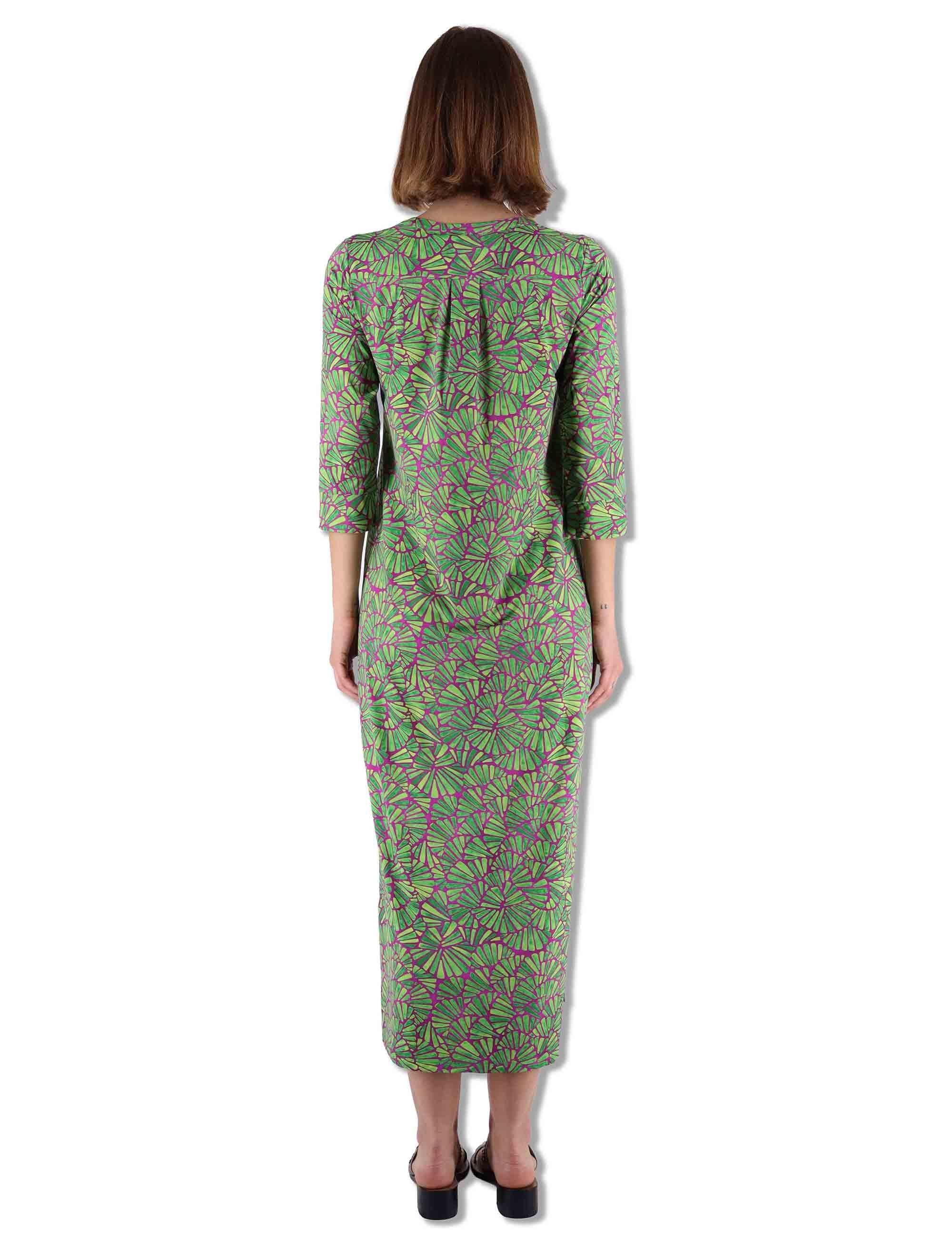 Abiti lunghi donna Shell in tessuto stampato verde con maniche a 3/4 JF667370672 A5032 Maliparmi 