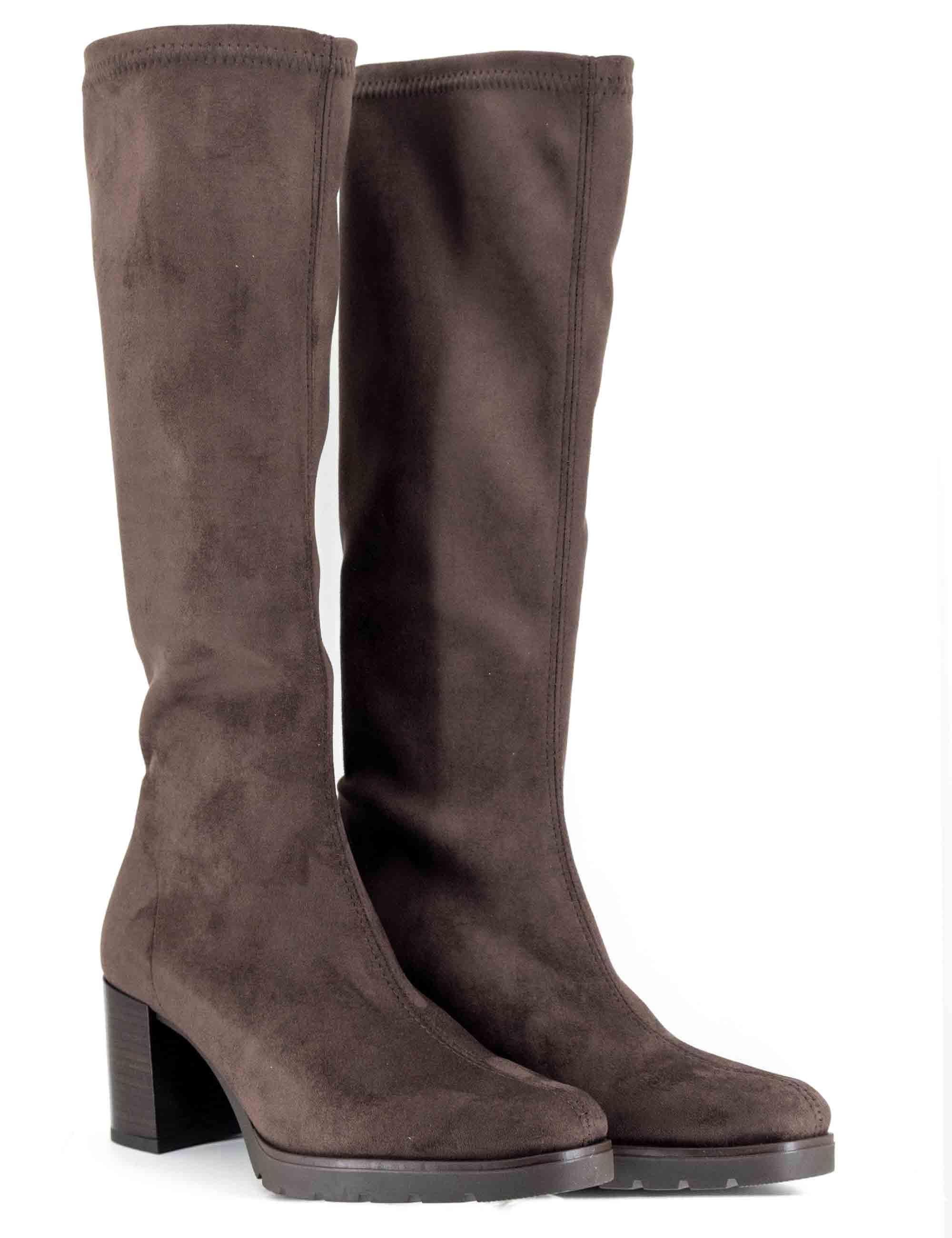 Stivali donna in tessuto elasticizzato marrone con tacco e plateau 78173-AE 44 Miss Elastic 