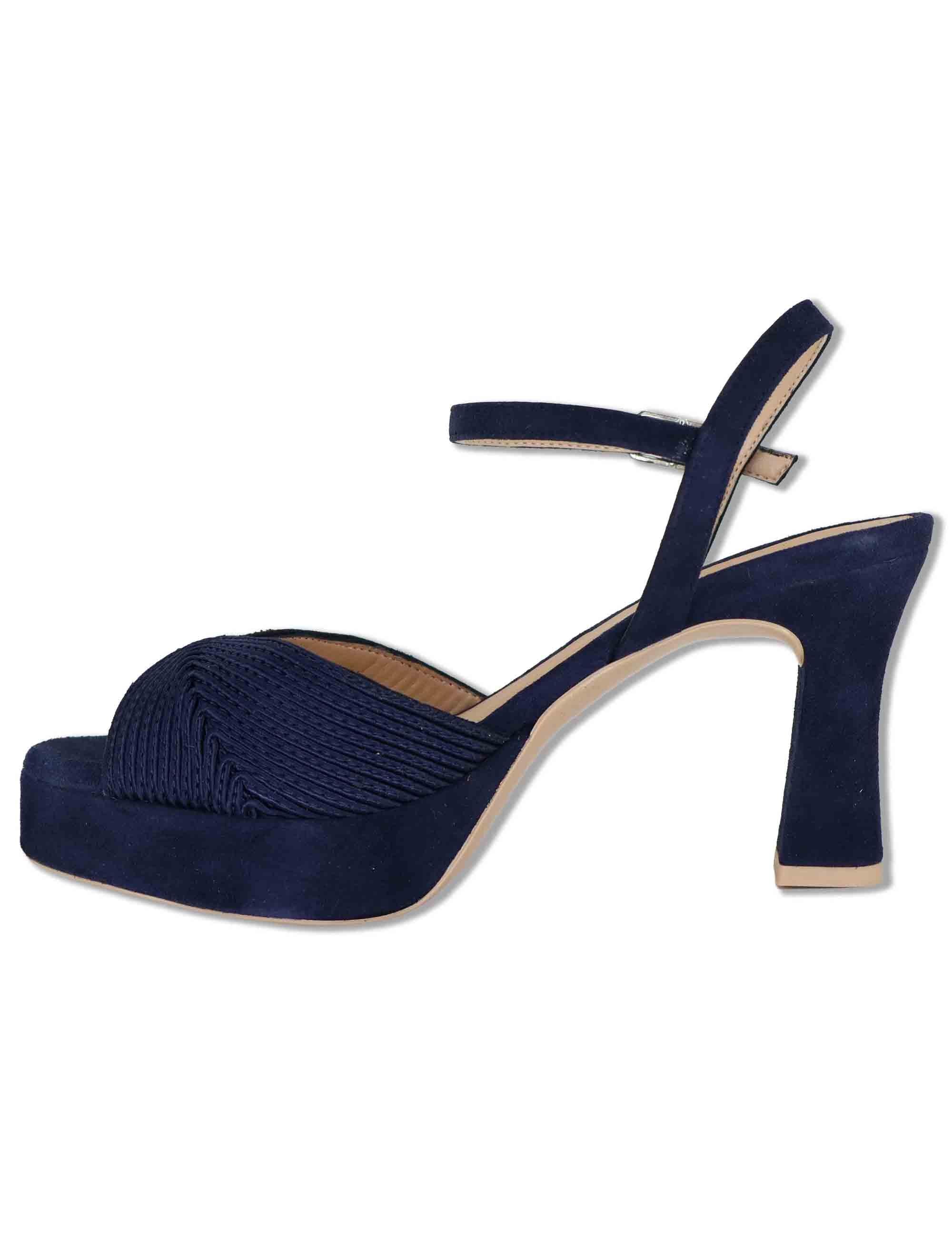 Sandali donna in pelle e tessuto blu con cinturino tacco alto e plateau OJEDA SOU OCEAN Unisa 