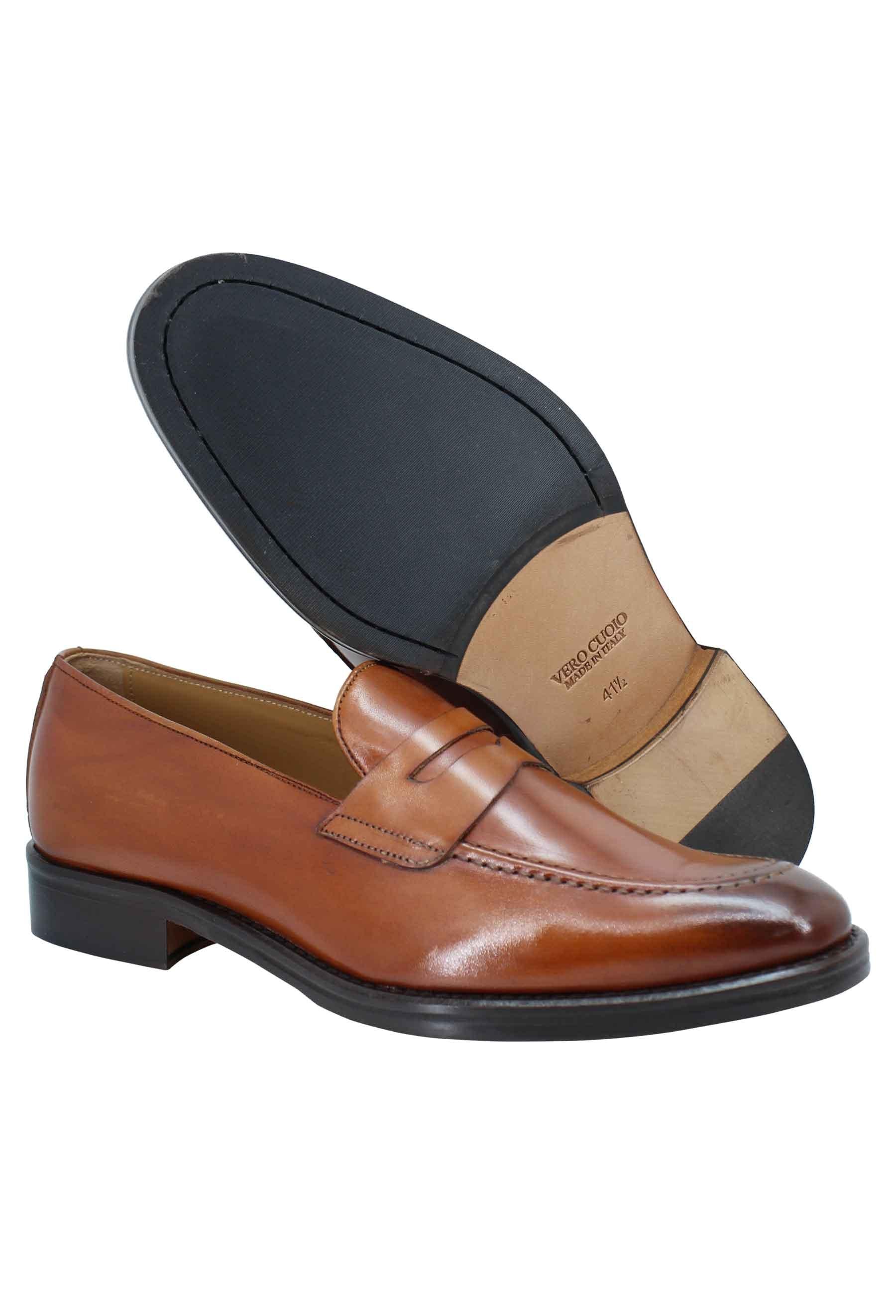 Mocassini uomo in pelle cuoio con punta affusolata e suola in cuoio 101 014 Spatarella 