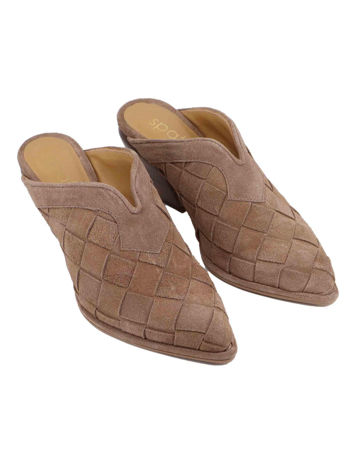 Mule donna in camoscio taupe intrecciato con tacco alto SP2013 013 Spatarella 