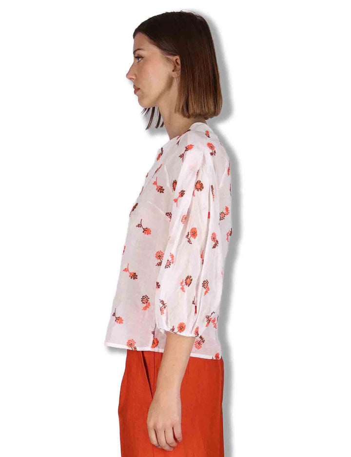 Camicie donna in cotone off white con ricami florali e maniche a 3/4 JABCM0001-F1509-1231 85 Justmine 