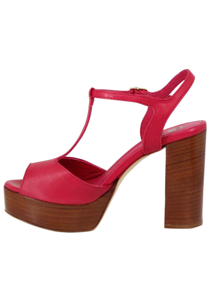 Sandali donna in pelle rossa con cinturino tacco alto e plateau DS7010 017 L'Arianna 
