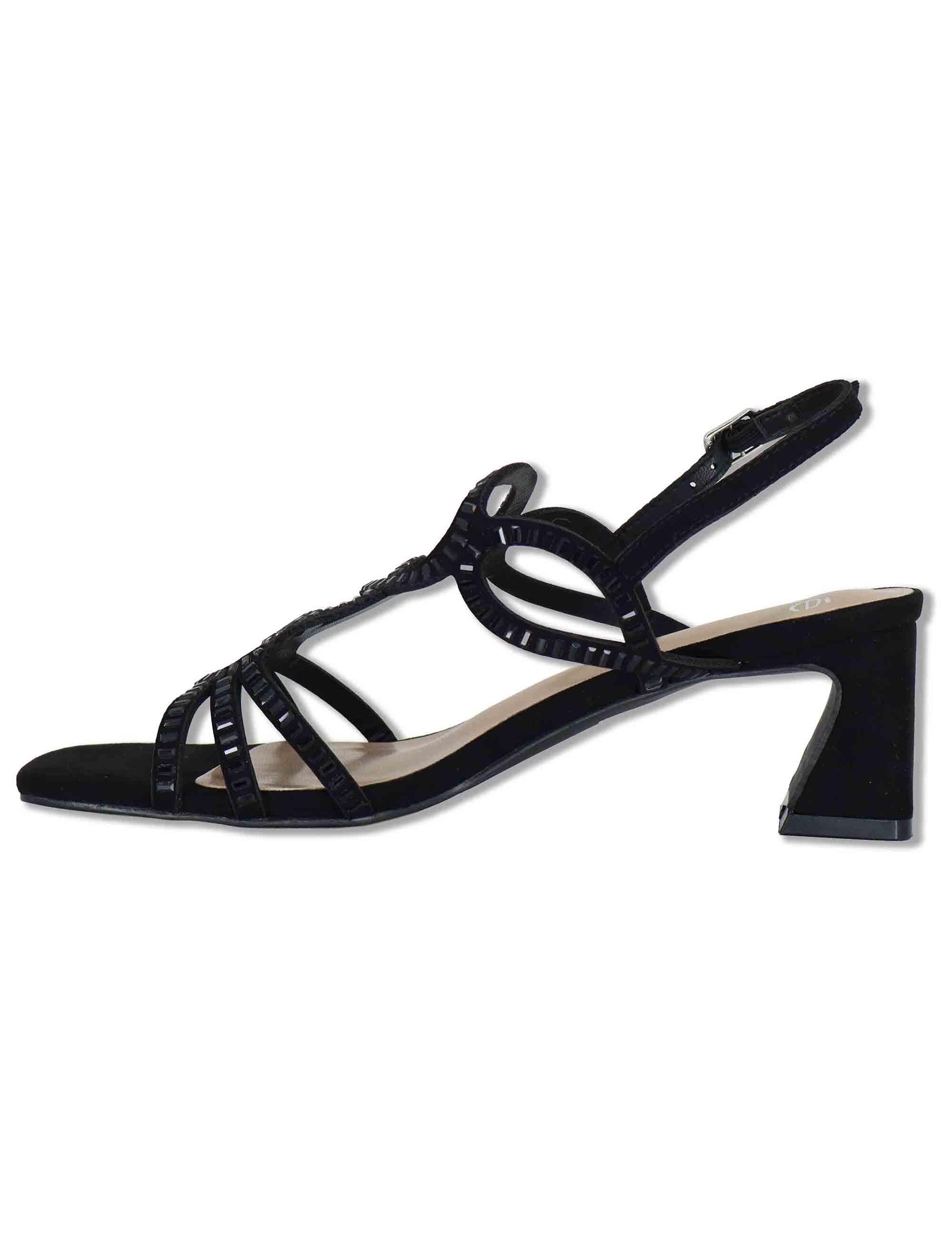 Sandali donna slingback in eco camoscio nero con borche e tacco medio 3H107-16 3K54 Exe 