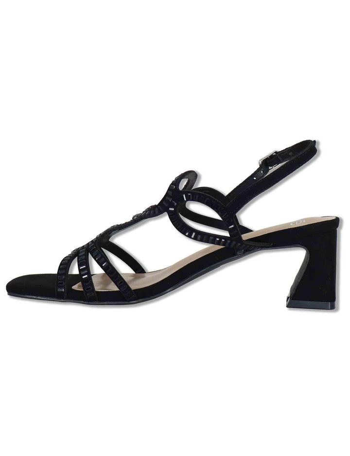Sandali donna slingback in eco camoscio nero con borche e tacco medio 3H107-16 3K54 Exe 