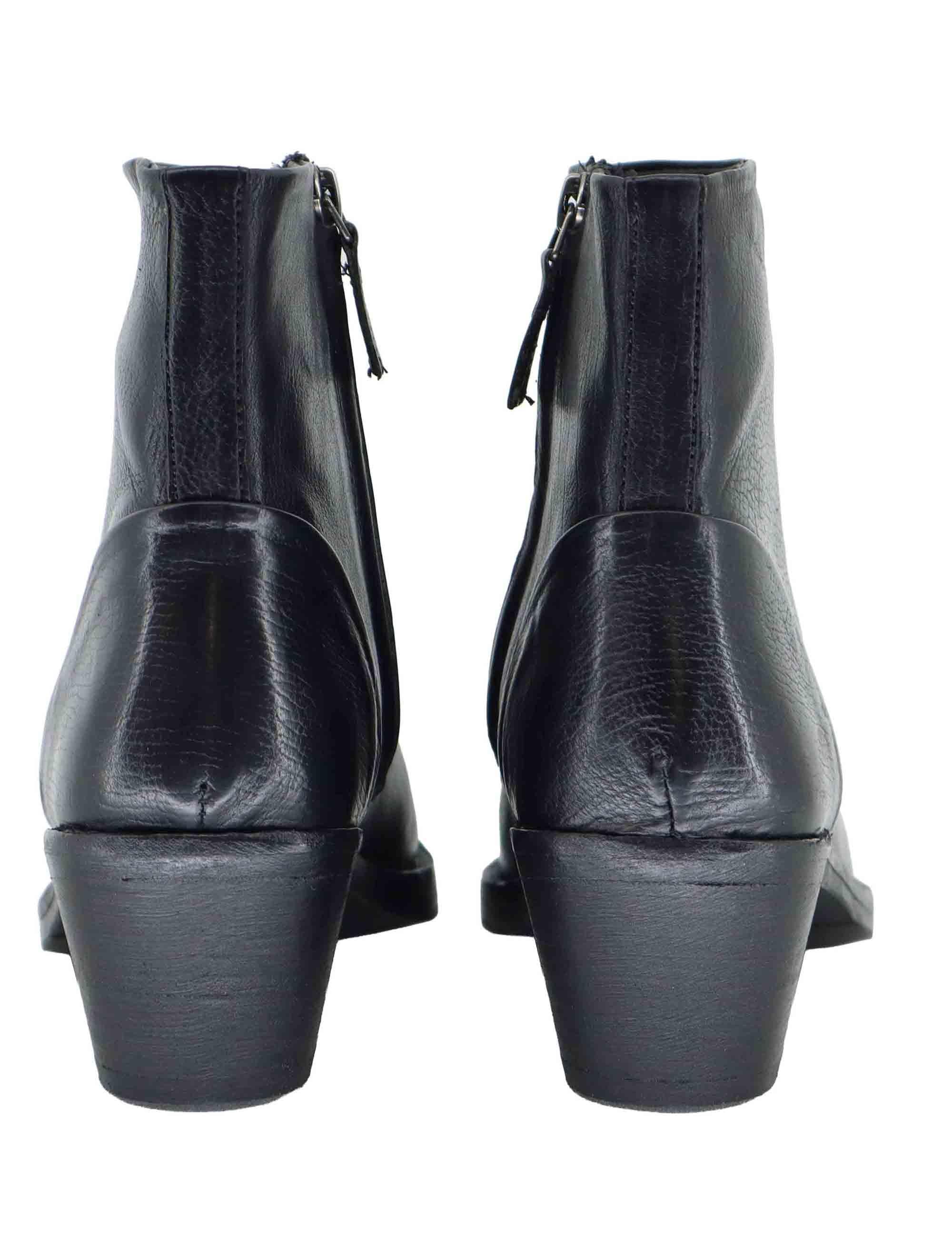 Stivaletti texani donna in pelle nera con tacco medio 252-21-15-TA BLACK Zolfo 