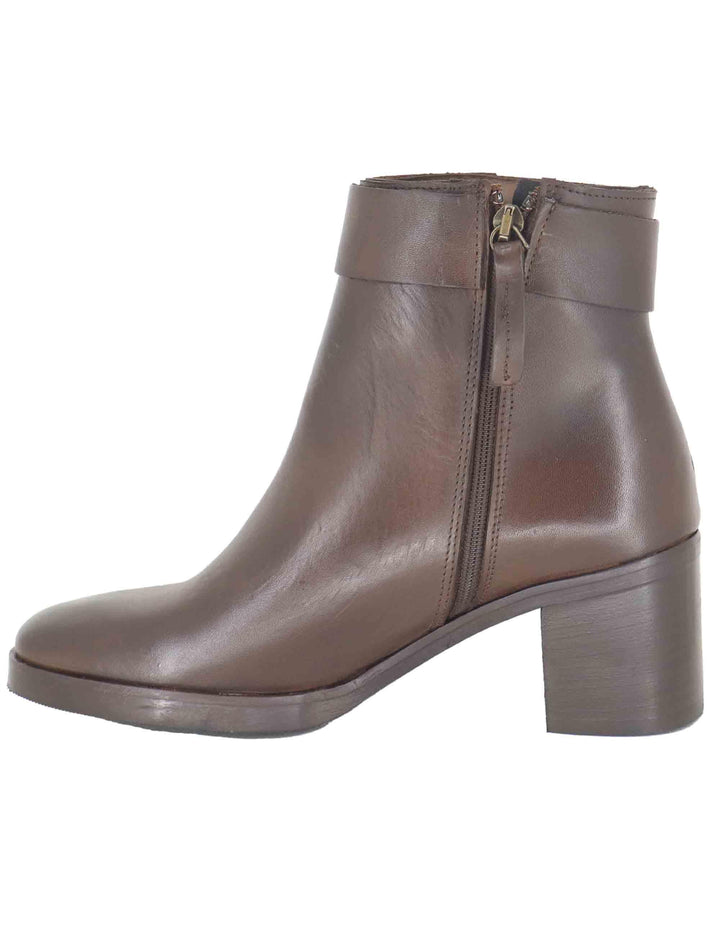 Stivaletti donna in pelle marrone con cinturino e fibbia oro con tacco medio SPTR2002 014 Spatarella 