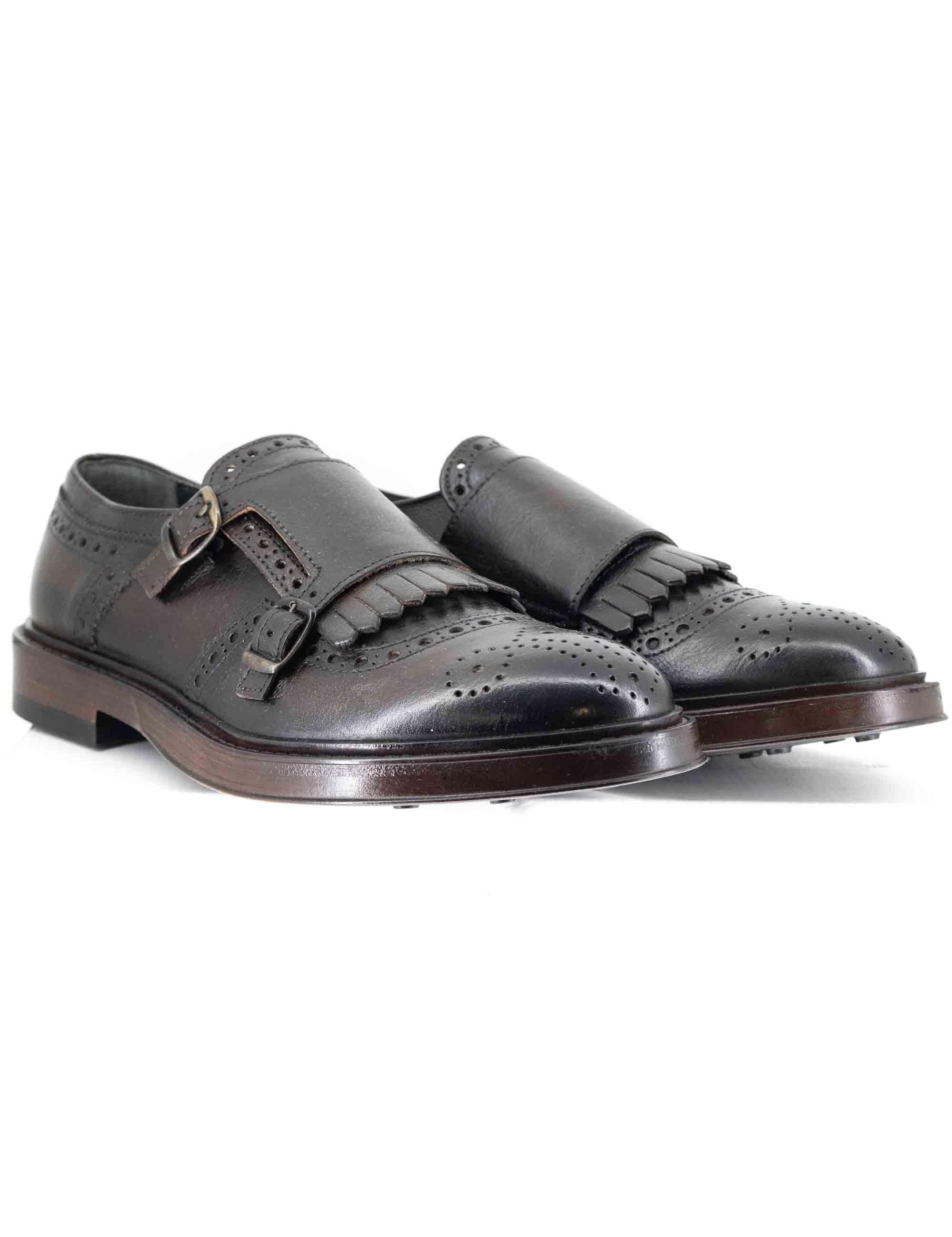 Mocassini uomo in pelle marrone con doppia fibbia e frange SP4001 014 Spatarella 