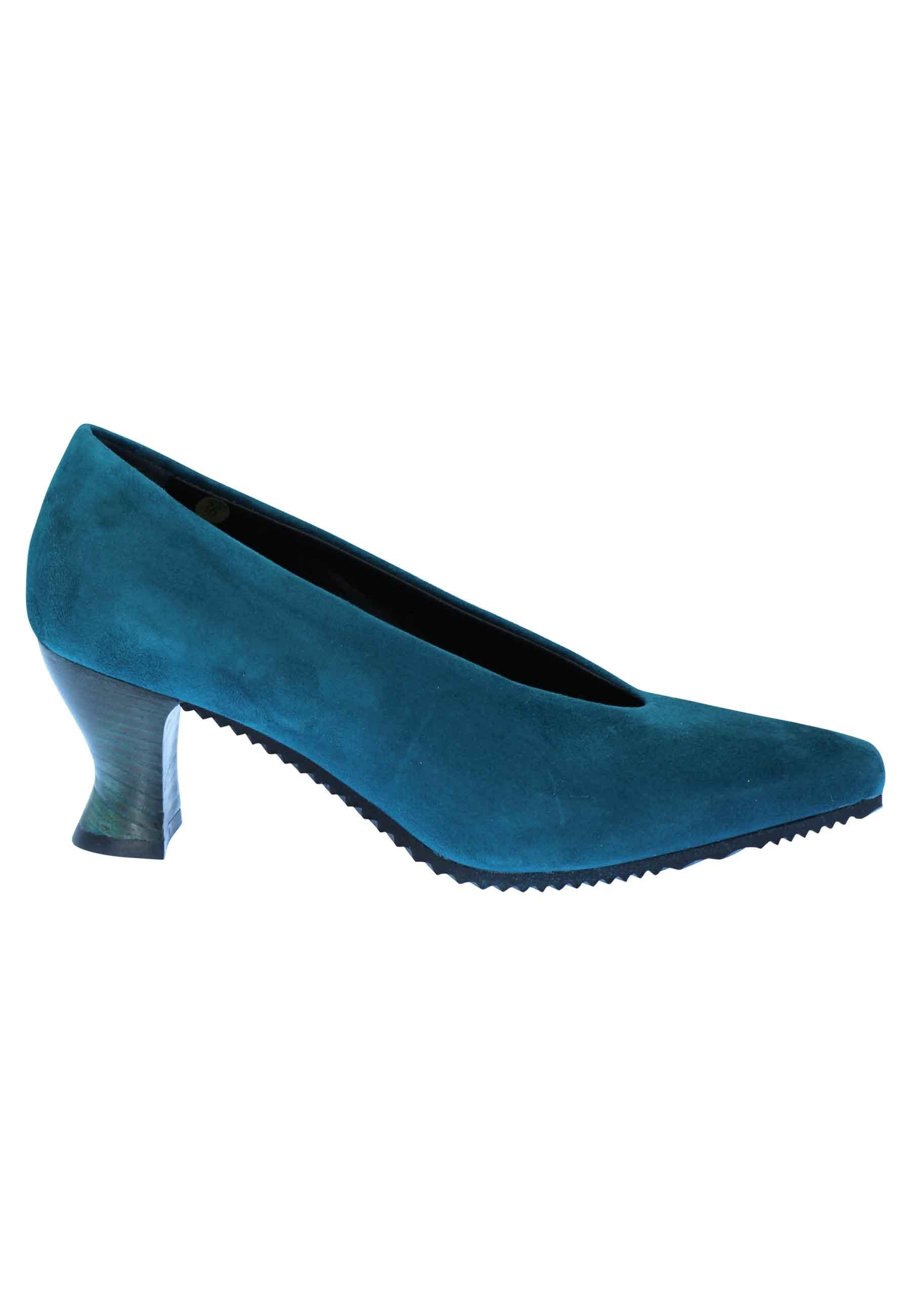 Decollete donna in camoscio petrolio punta quadra e tacco in cuoio SR11 032 Spatarella 