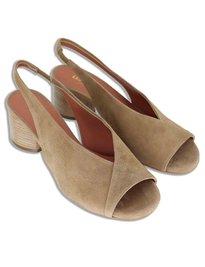 Sandali donna slingback in camoscio taupe tacco basso D801CU 028 Les Venues 