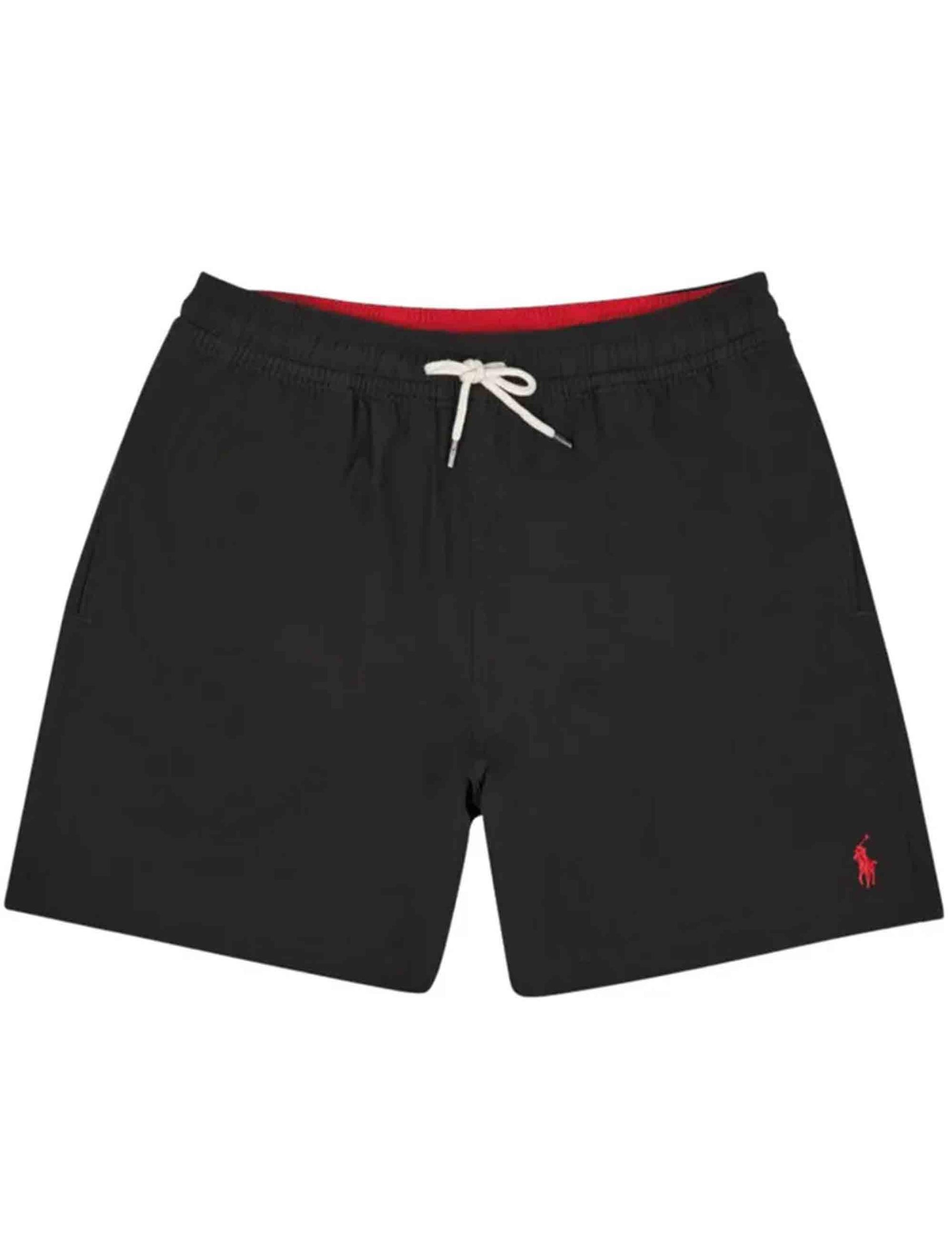 Costumi uomo pantaloncino traveler mid trunk in nylon nero con logo rosso 710907255 002 Polo Ralph Lauren 