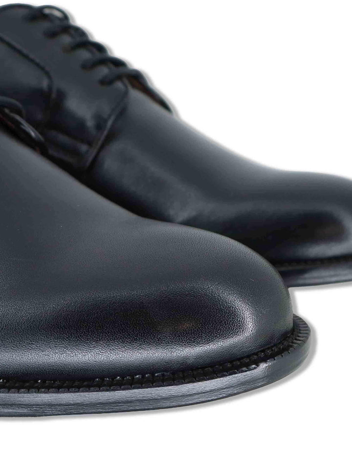 Stringate uomo in pelle nera con suola in cuoio e gomma cucita SPDU603 001 Spatarella 