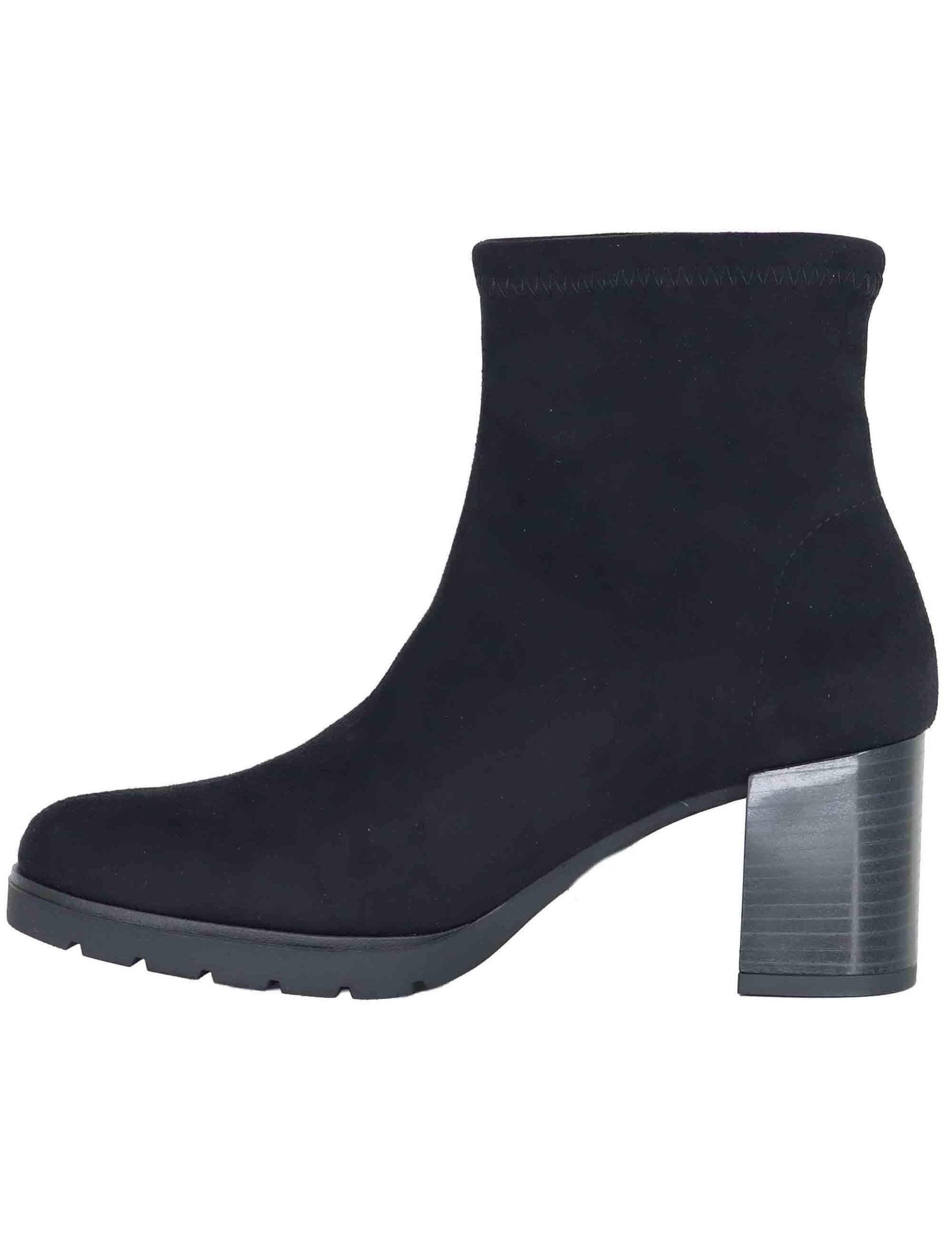 Stivaletti donna in tessuto elasticizzato nero con tacco e plateau 78174-AE 05 Miss Elastic 