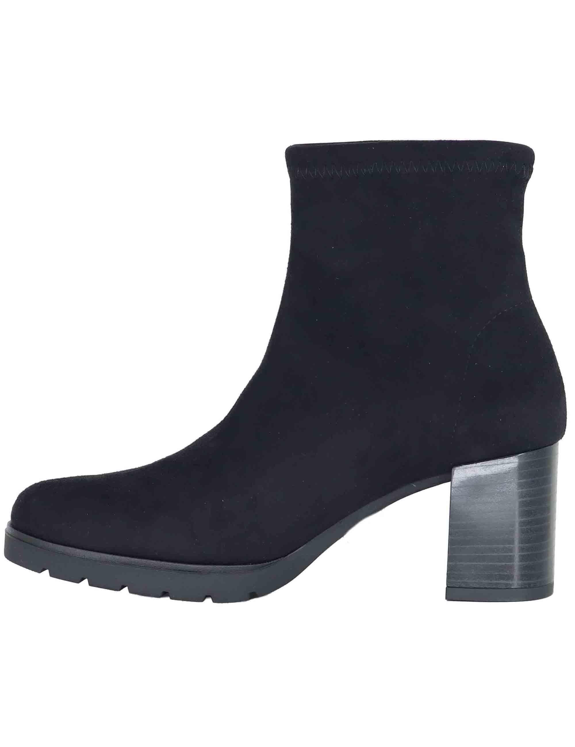 Stivaletti donna in tessuto elasticizzato nero con tacco e plateau 78174-AE 05 Miss Elastic 