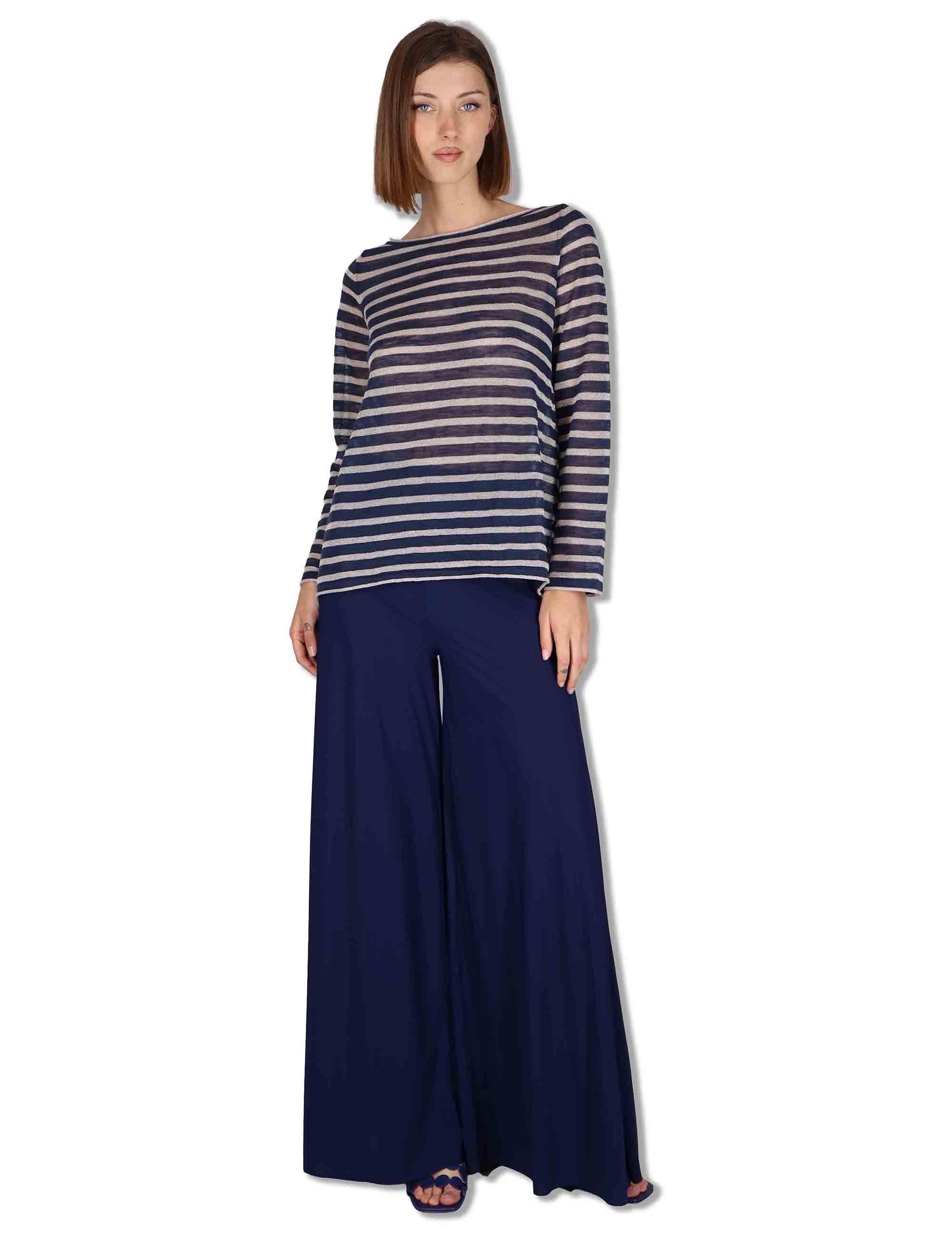 Maglie donna Summer Linen in misto lino blu e naturale a strisce JQ509178148 80B11 Maliparmi 