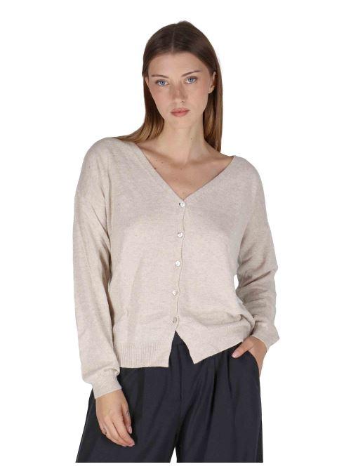 Cardigan donna  in misto cachemire taupe con scollo a V SPZ03628 089 Spatarella 