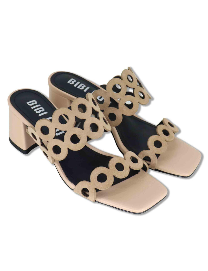 Sandali donna in pelle e camoscio beige con tacco medio Oribu 627Z30VK 95-BEIGE Bibi Lou 