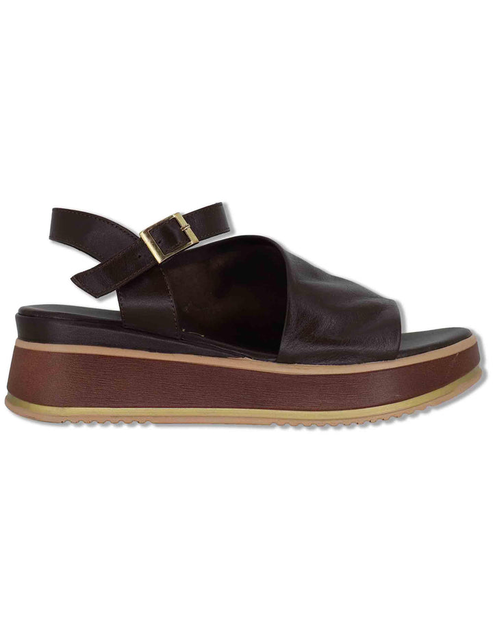 Sandali donna in pelle marrone con cinturino alla caviglia e zeppa media SP230935 029 Spatarella 