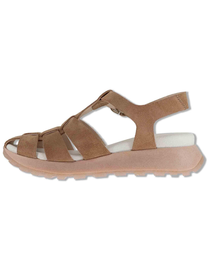 Sandali donna in camoscio cuoio con fasce cinturino e suola running HV264848 ALMOND Hispanitas 
