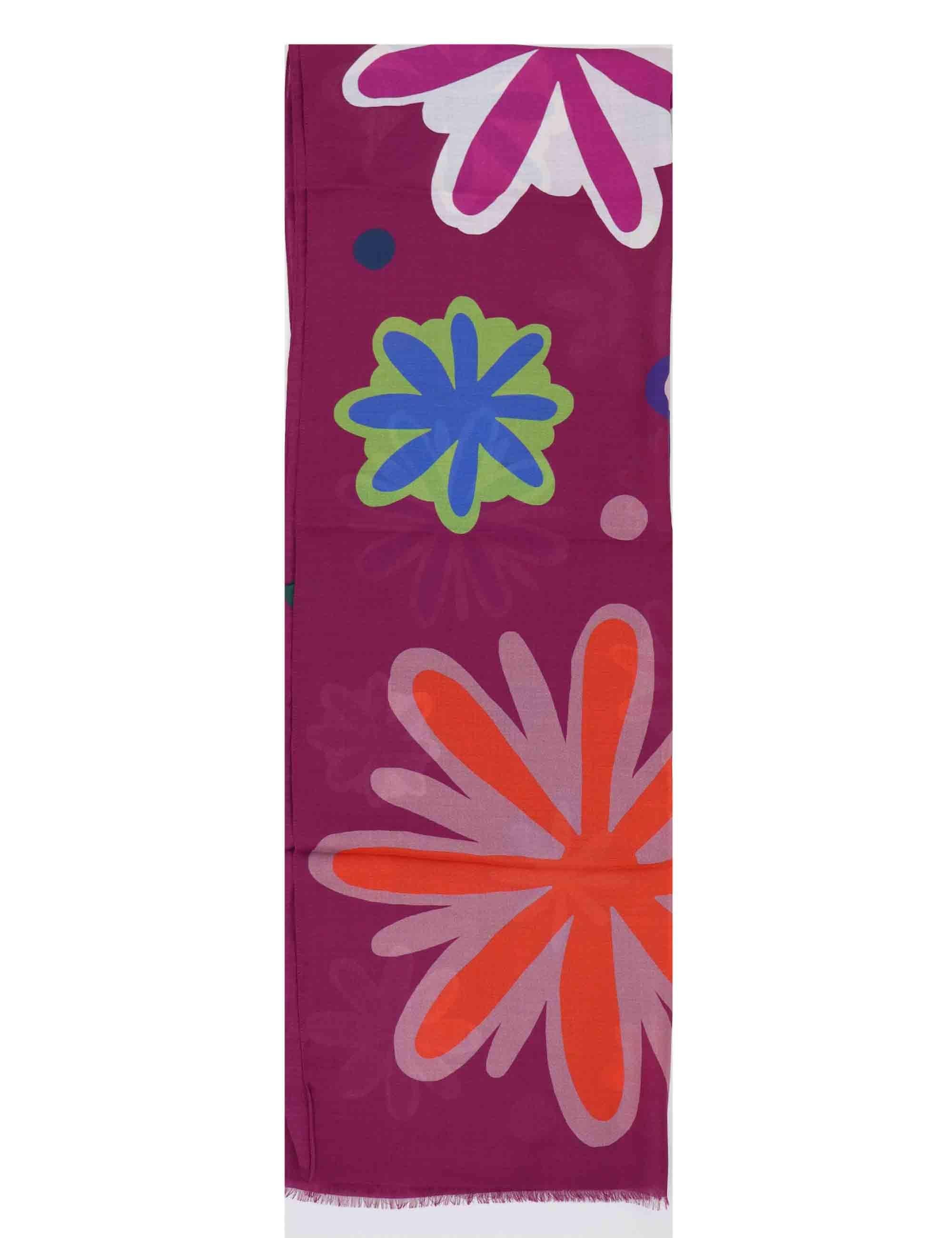 Stole in misto cashmere fuchsia con fantasia floreale Donna 0K085 11983 6