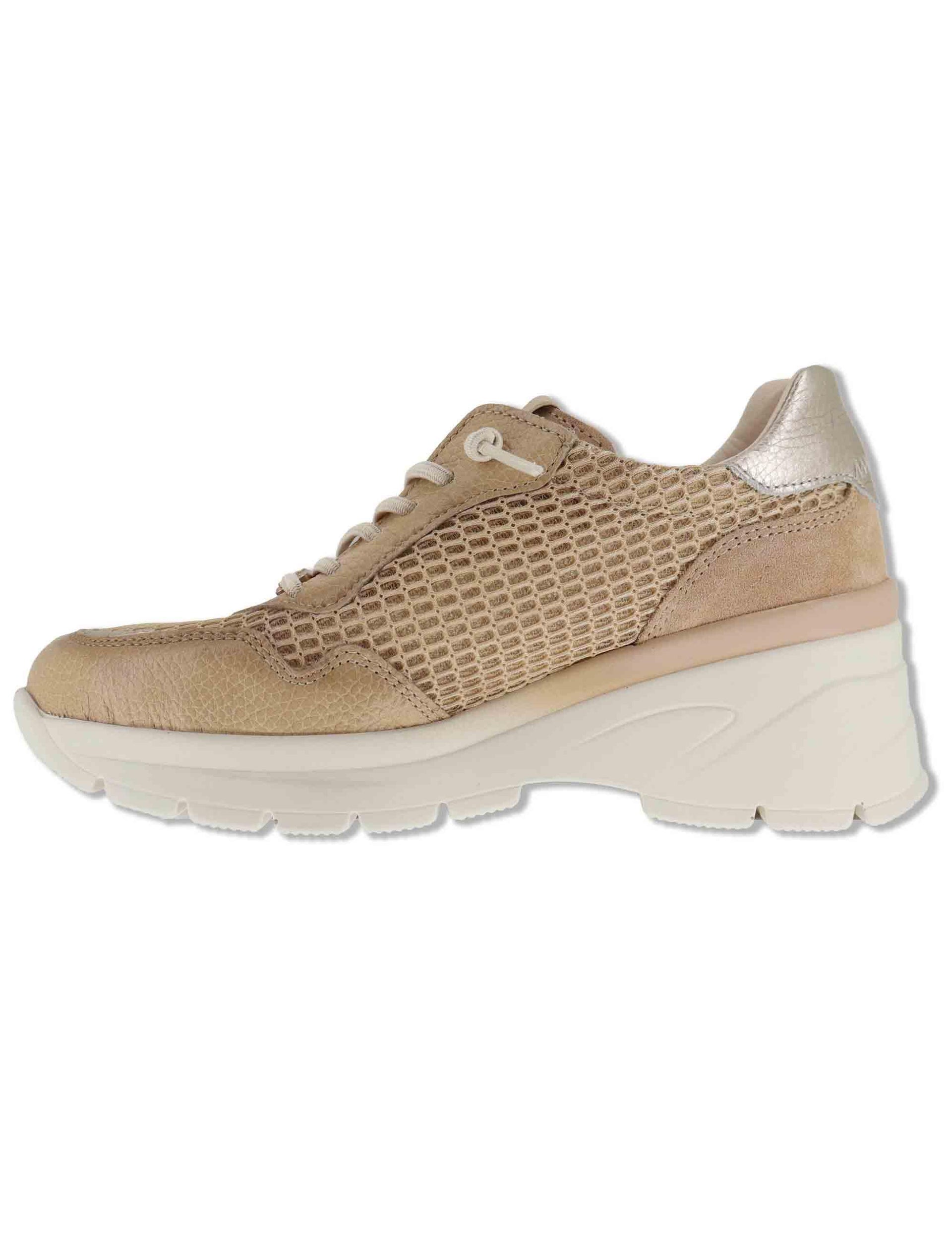 Sneakers donna in pelle e tessuto cuoio con zeppa alta HV264712 DESERT Hispanitas 