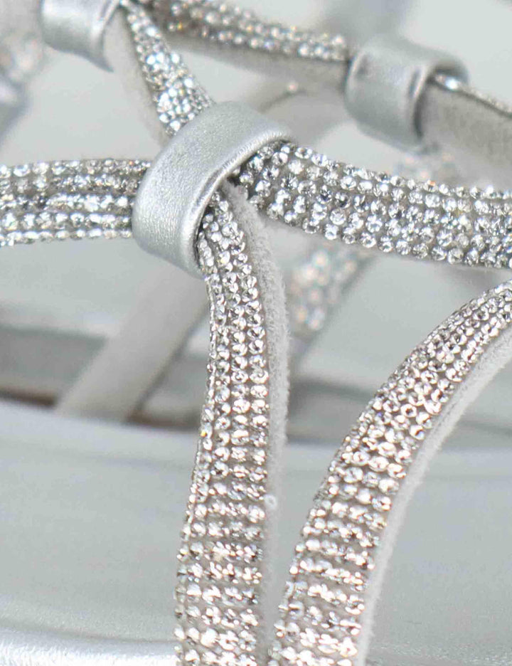 Sandali bassi donna in pelle e strass argento con tacco basso COOPER LMT SILVER Unisa 