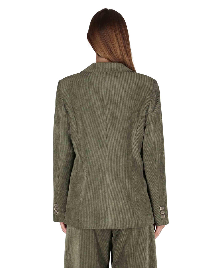 Giacche donna monopetto in velluto verde con bottone gioiello JABGA0025-F1240 7020 Justmine 