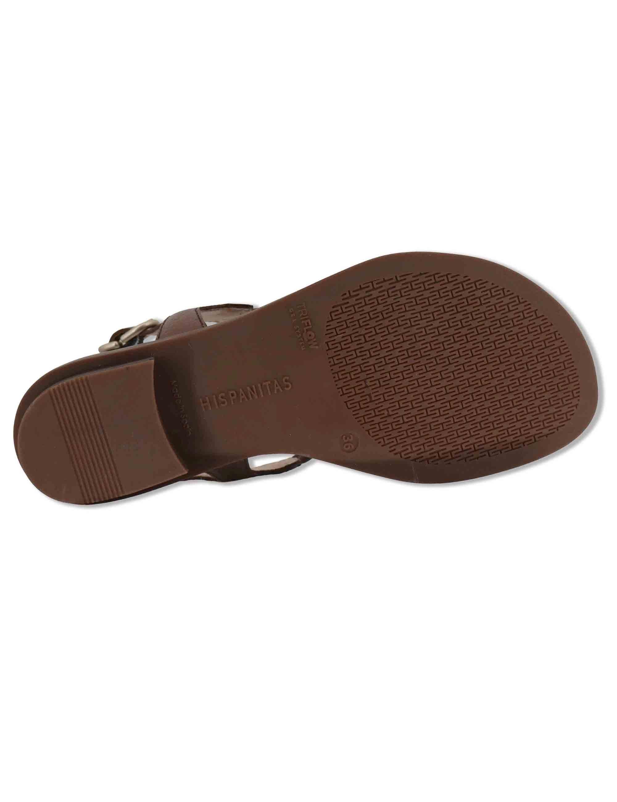 Sandali flat infradito donna in pelle cuoio con pietre e cinturino alla caviglia HV264785 AVELLANA Hispanitas 