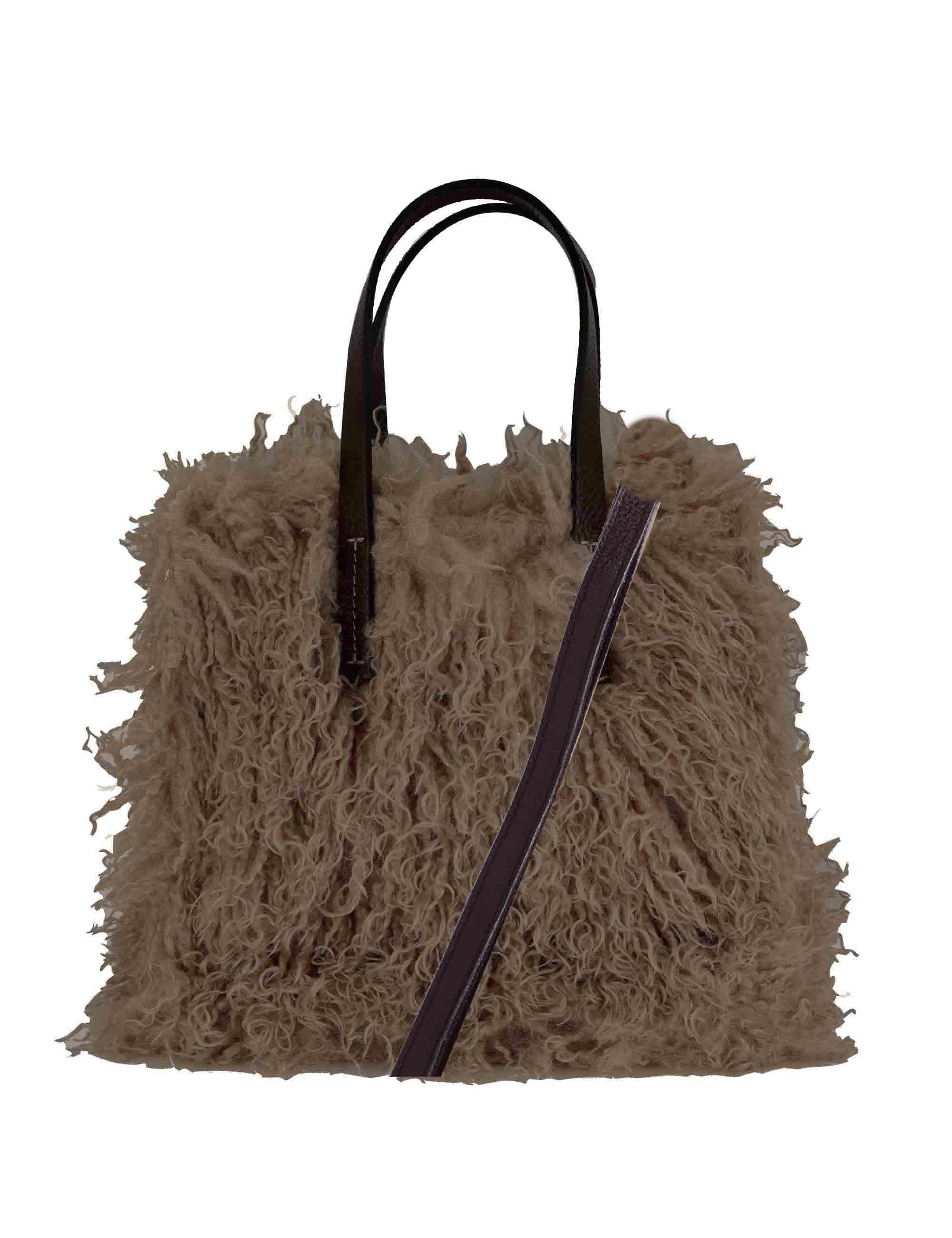 Tote bag in eco shearling marrone con tracolla Donna MEZZA UMILTA DYND MORO