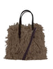 Women's MEZZA UMILTA DYND MORO brown eco shearling tote bag with shoulder strap