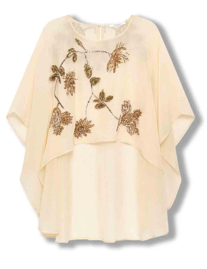 Maglie donna Silver Garden in tulle beige ricamata e borchiata IB033750667 B1143 Maliparmi 