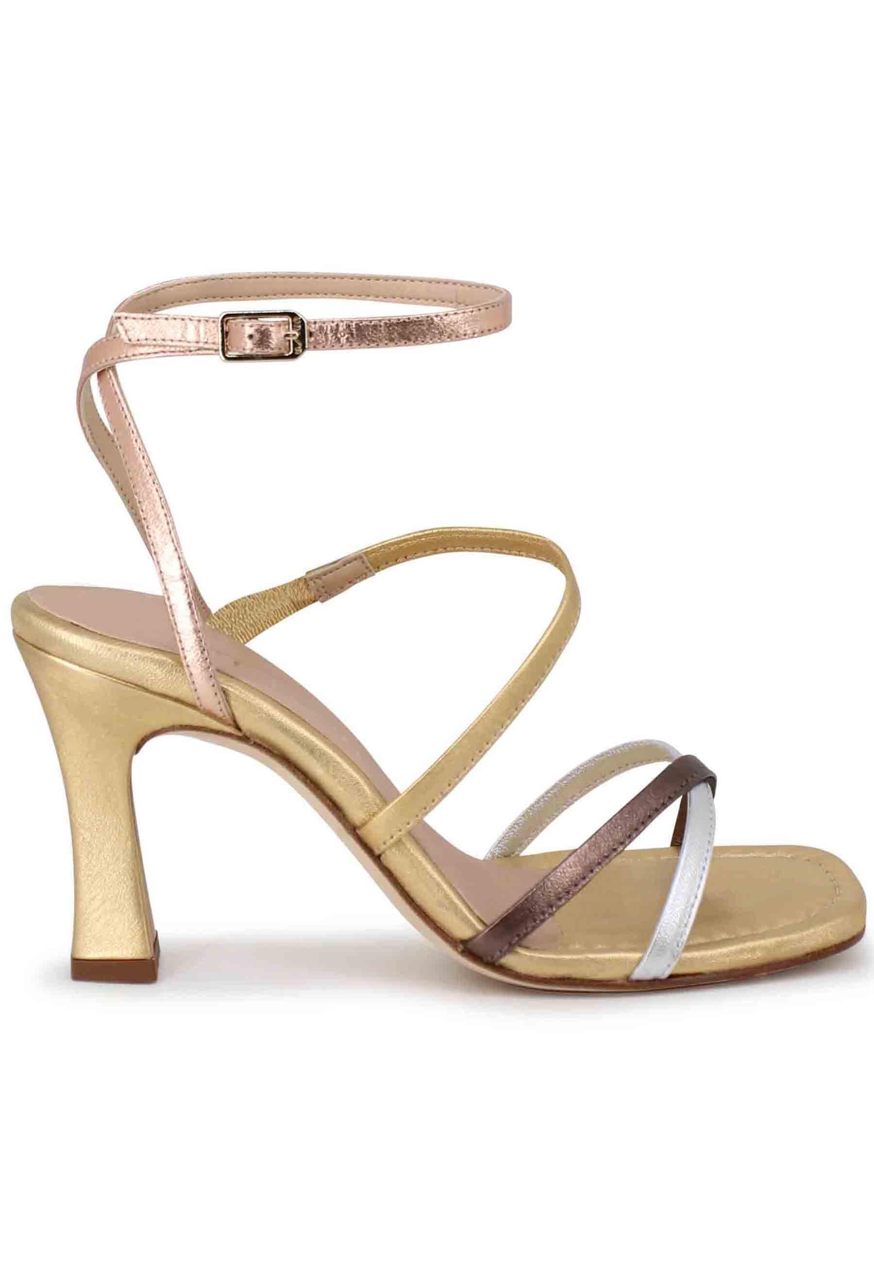 Sandali donna in pelle laminata oro con tacco alto SISSI LMT GOLDEN MUL Unisa 