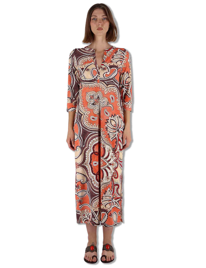 Abiti donna kaftani Hippie Lotus in tessuto bianco a fantasia con maniche 3/4 JF667370671 B3107 Maliparmi 