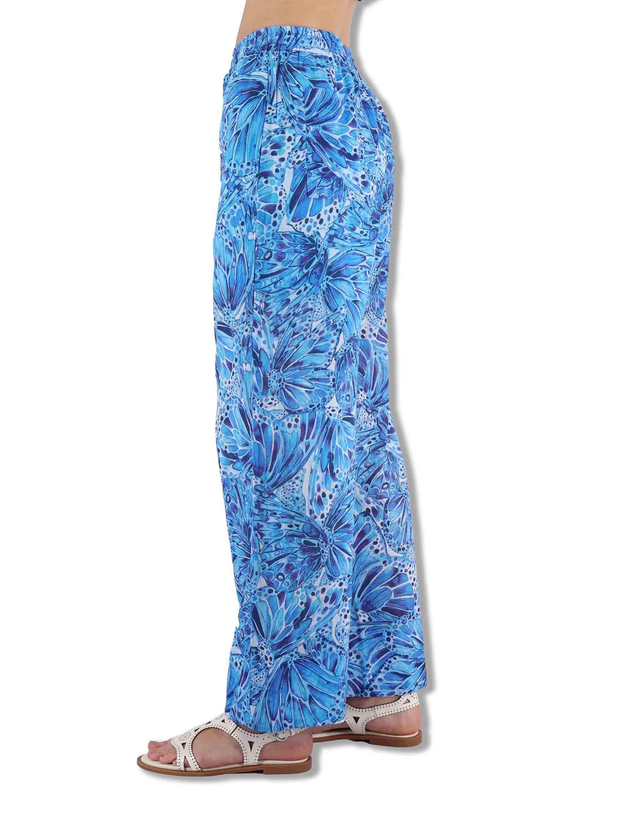 Pantaloni donna Sweet Butterfly in leggero cotone a fantasia blu JH805415217 A8186 Maliparmi 