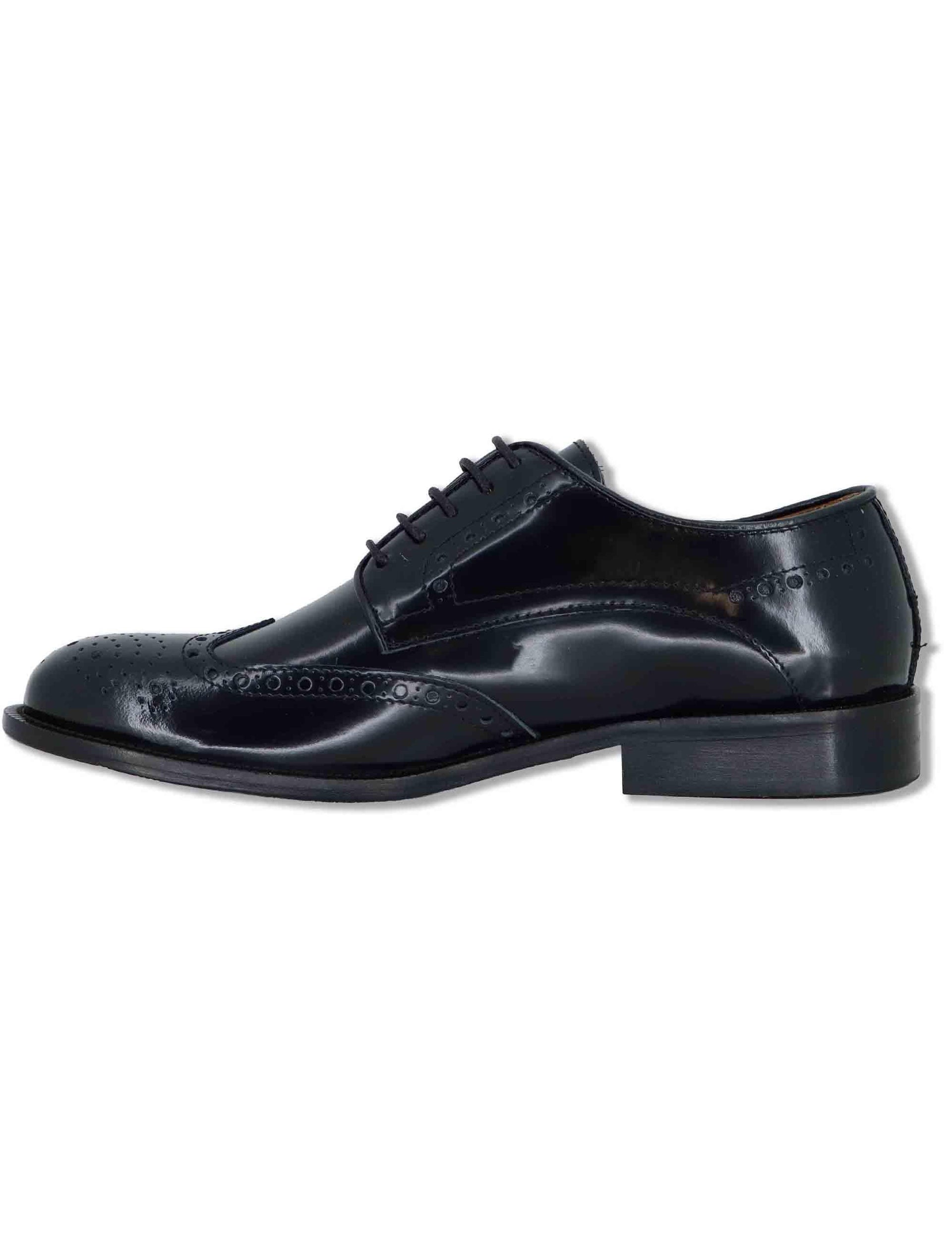 Stringate uomo in pelle nera con impunture all'inglese e suola in cuoio SPDU608 001 Spatarella 